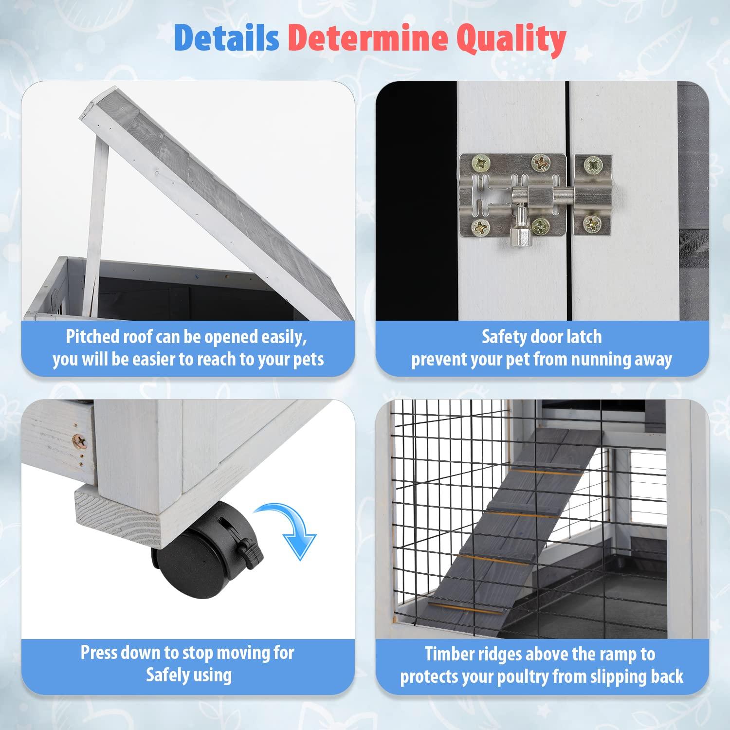 BestPet Rabbit Cage Wooden Rabbit Hutch Two Layers Chicken Coop Outdoor Indoor Guinea Pig Cage Bunny Cage Waterproof Roof Bunny Hutch with Casters and Tray