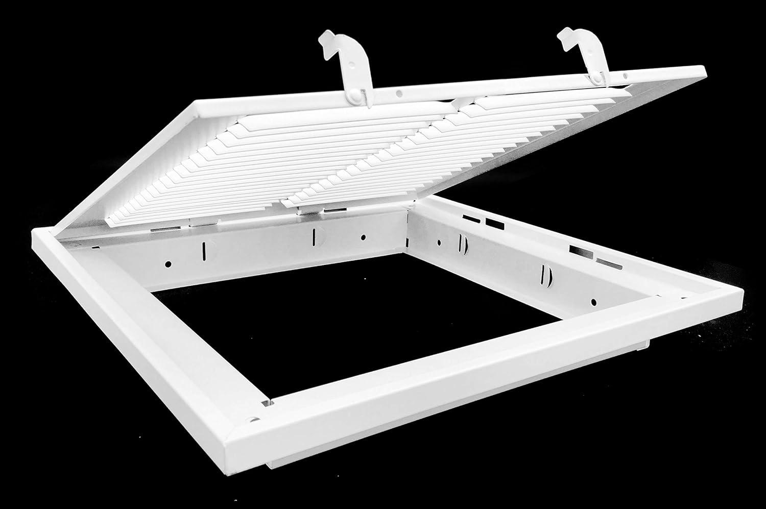 14x14 White Steel Return Air Filter Grille with Fixed Hinges