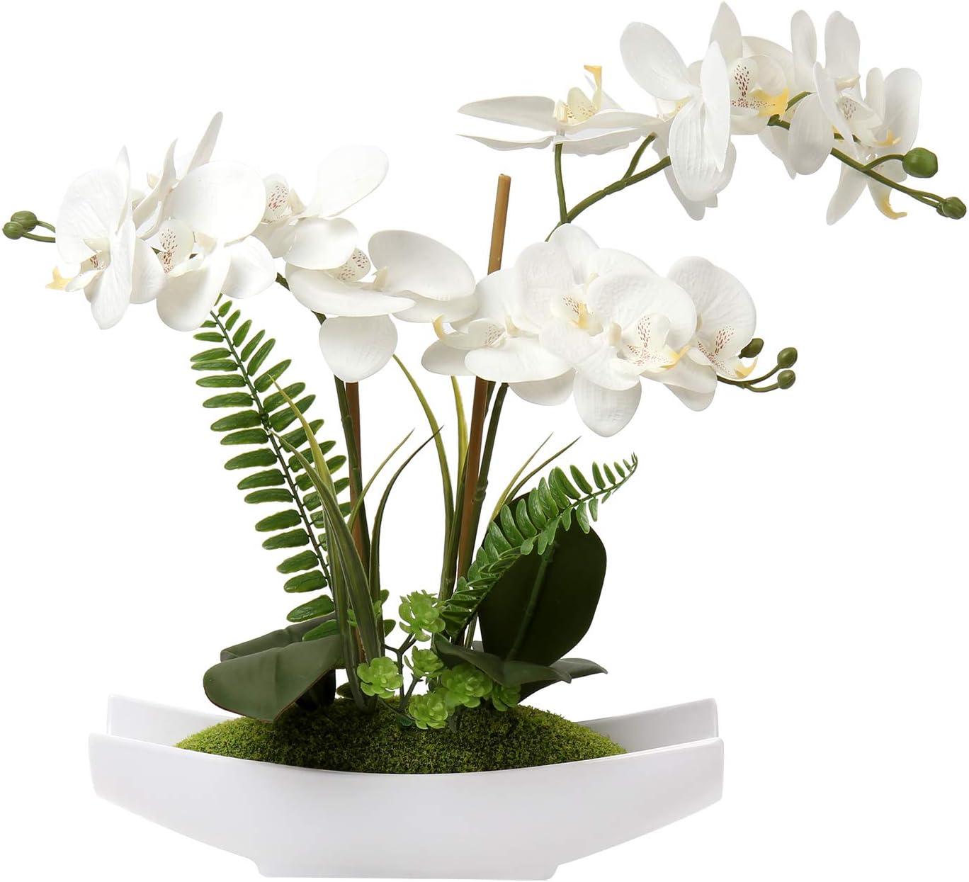 15" Artificial Orchid Flowers Phalaenopsis Flower Arrangements in Silver Vase Wedding Party Home Decor