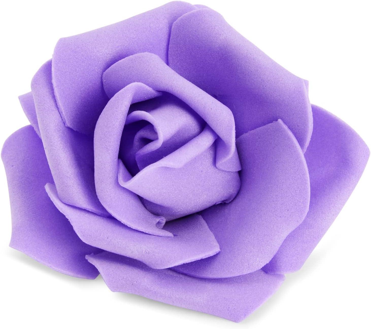 Juvale 100 Pack Purple Artificial Flowers, Bulk Stemless Fake Foam Roses for Wedding, Decorations, Bouquets, 3 in