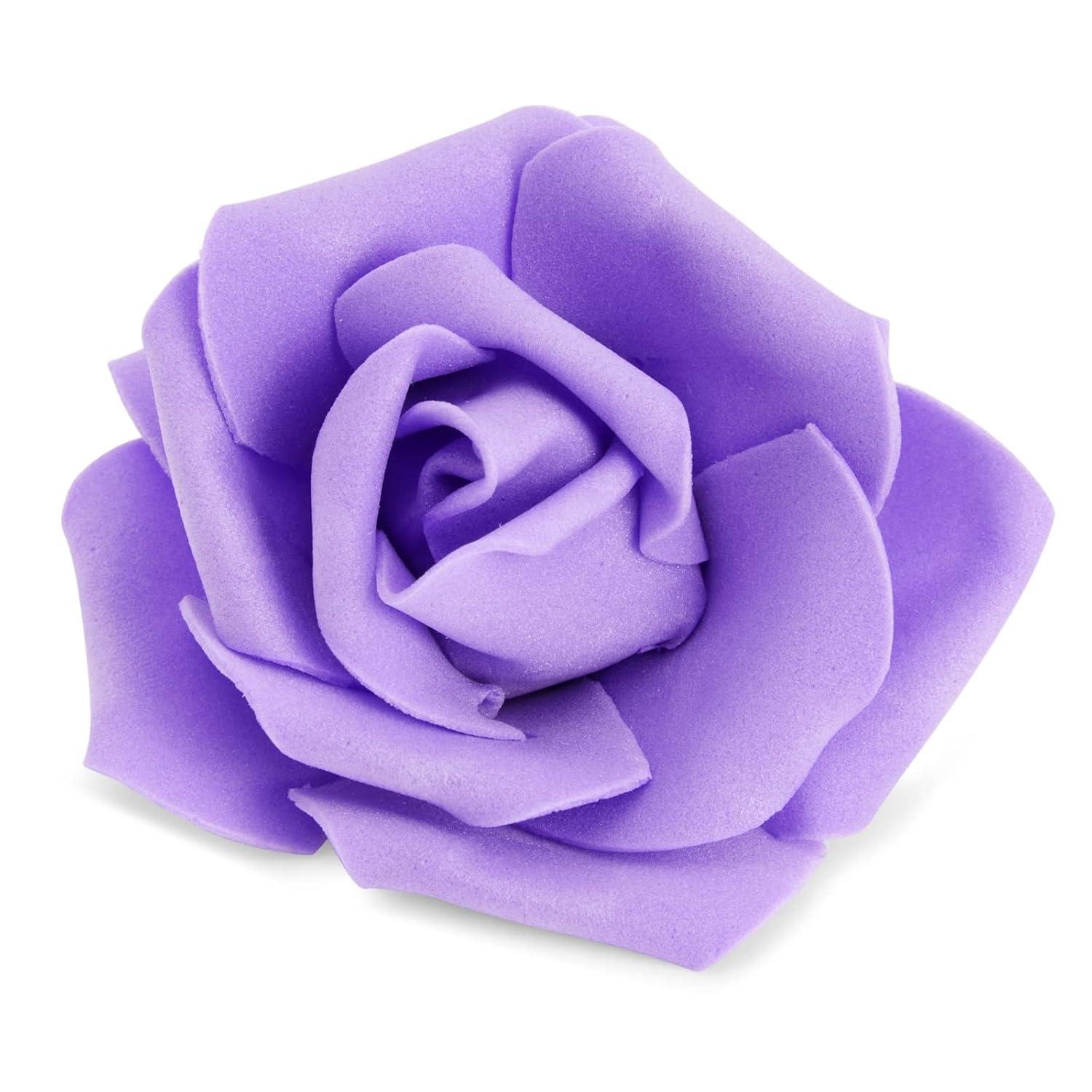 Juvale 100 Pack Purple Artificial Flowers, Bulk Stemless Fake Foam Roses for Wedding, Decorations, Bouquets, 3 in