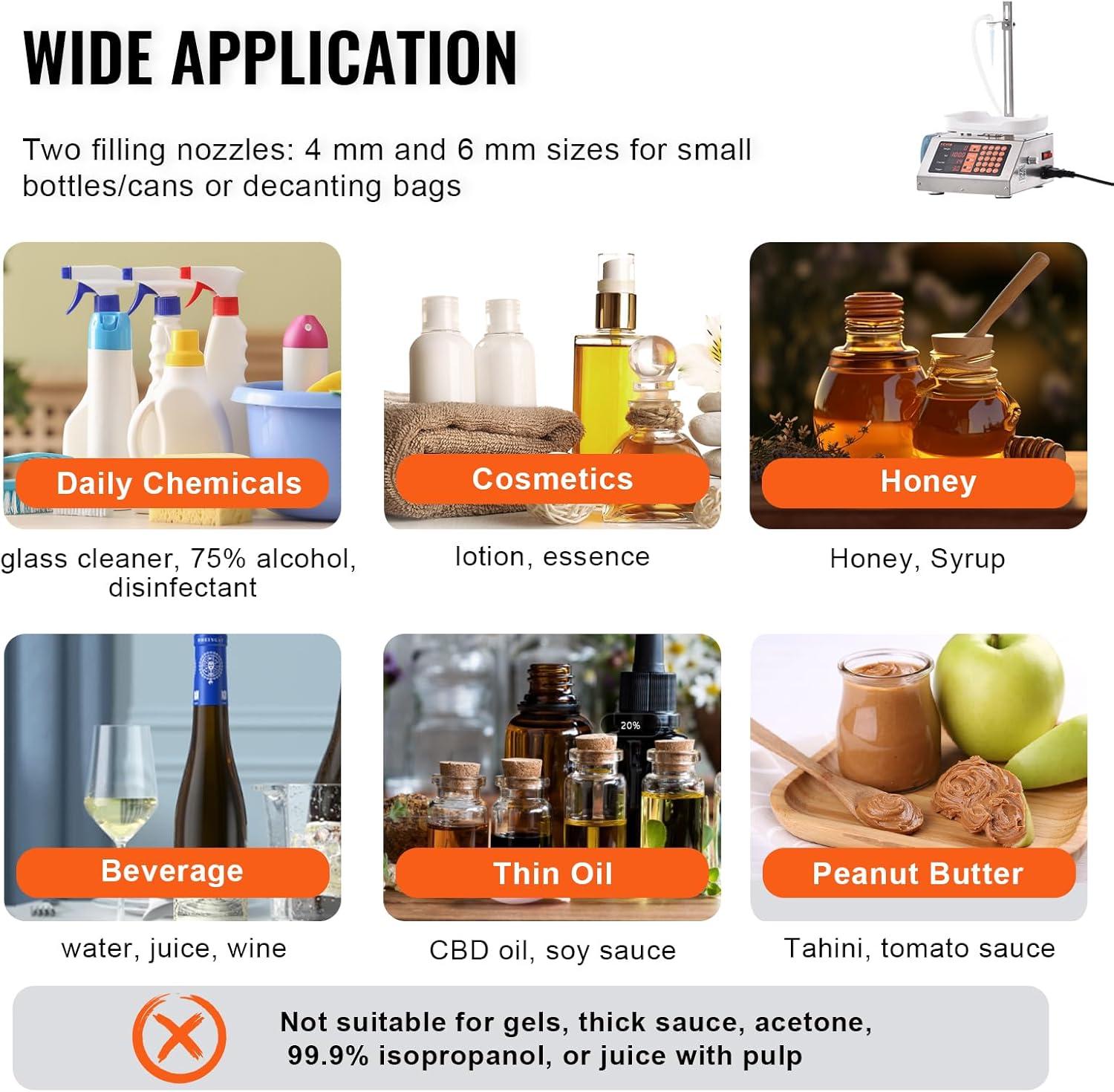 VEVOR Paste Liquid Filling Machine 5-300g,1L/min Flow Rate, Peristaltic Pump Digital Control Automatic Weighing Bottle Filling Machine for Soy Sauce, Drink, Vinegar, Milk, Alcohol,Low Viscous Liquids