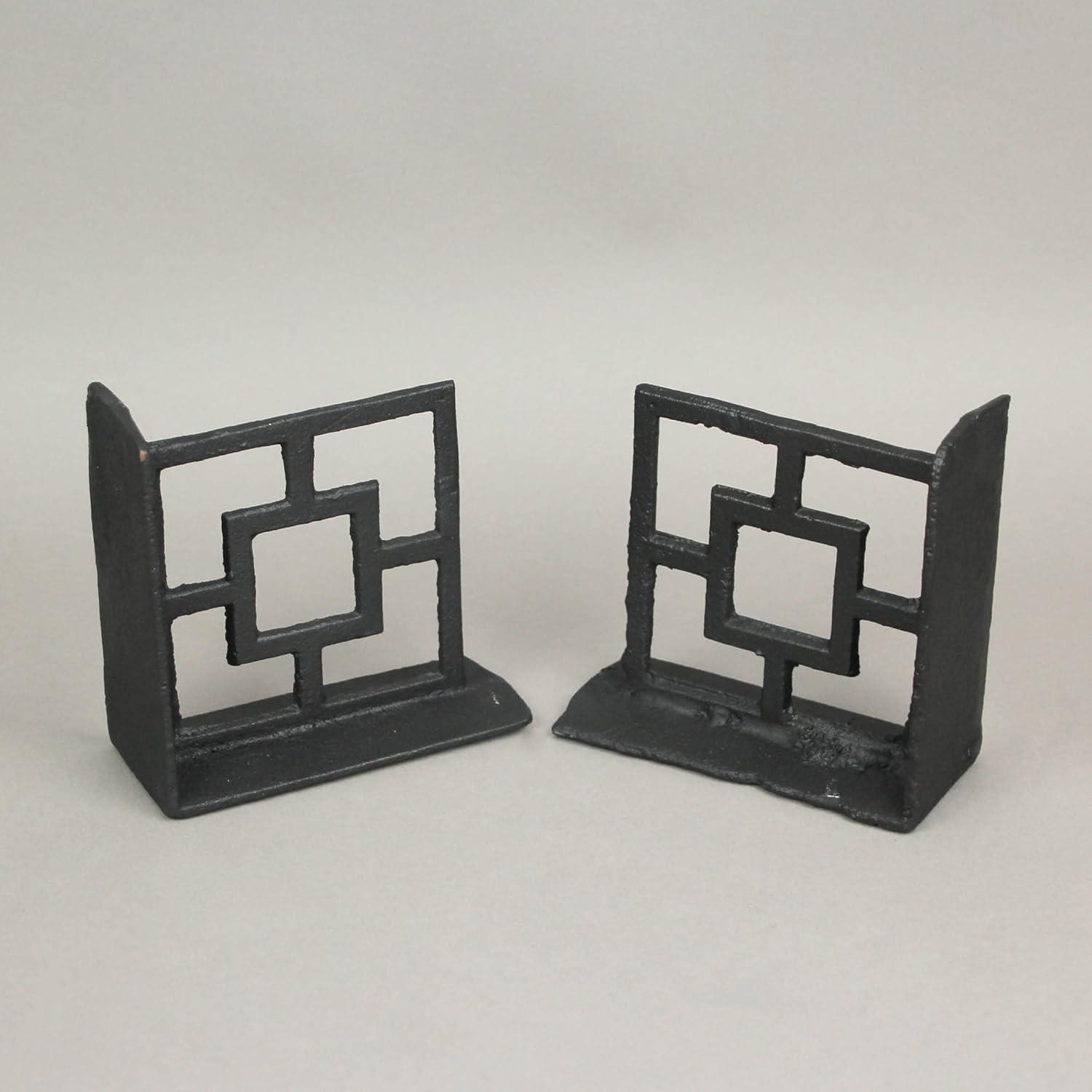 Zeckos Black Cast Iron Geometric Bookends Home Decor Set of 2