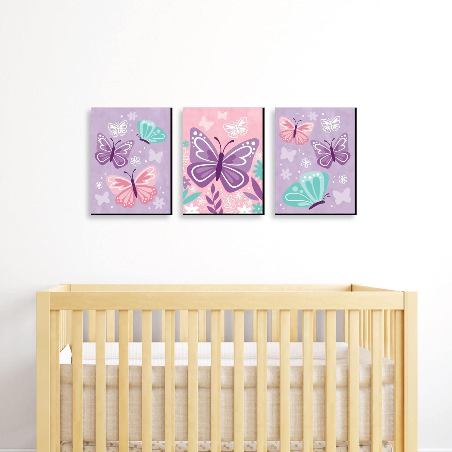 Big Dot of Happiness Beautiful Butterfly - Floral Nursery Wall Art and Kids Room Decor - 7.5 x 10 inches - Set of 3 Prints