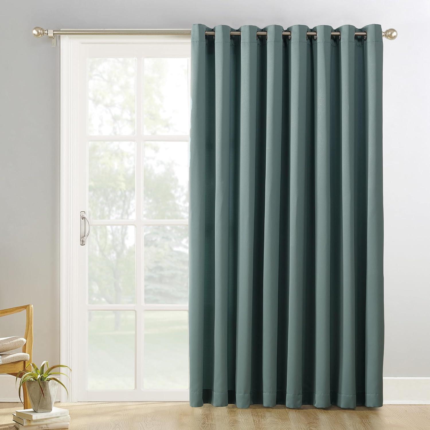 100"x84" Sun Zero Blackout Kenneth Extra-Wide Grommet Sliding Patio Door Curtain Panel Mineral: Energy Efficient, Noise Reduction