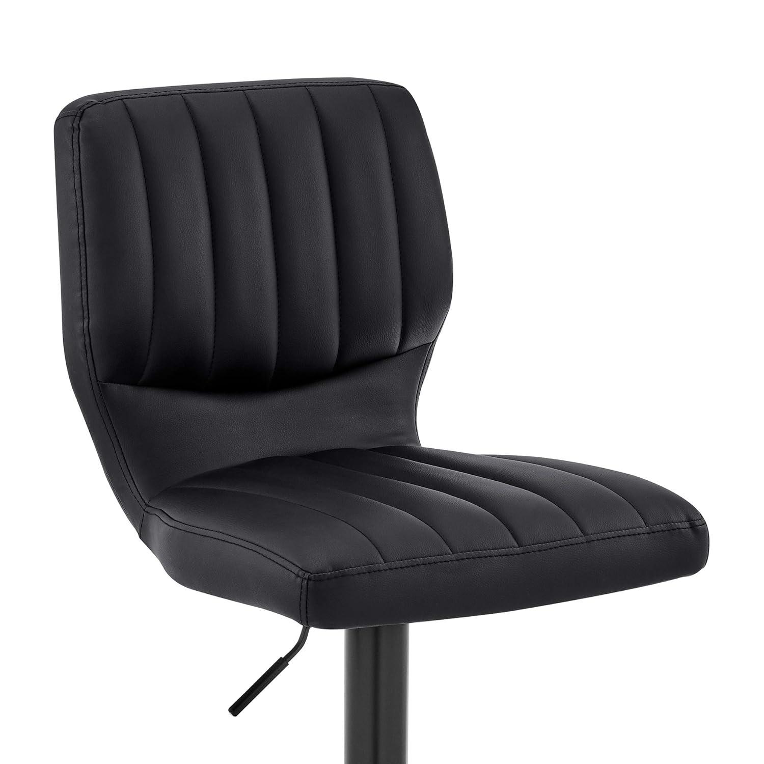 Bardot Adjustable Barstool with Faux Leather and Metal Finish Black - Armen Living: Swivel, Hydraulic Lift, 360-Degree Function