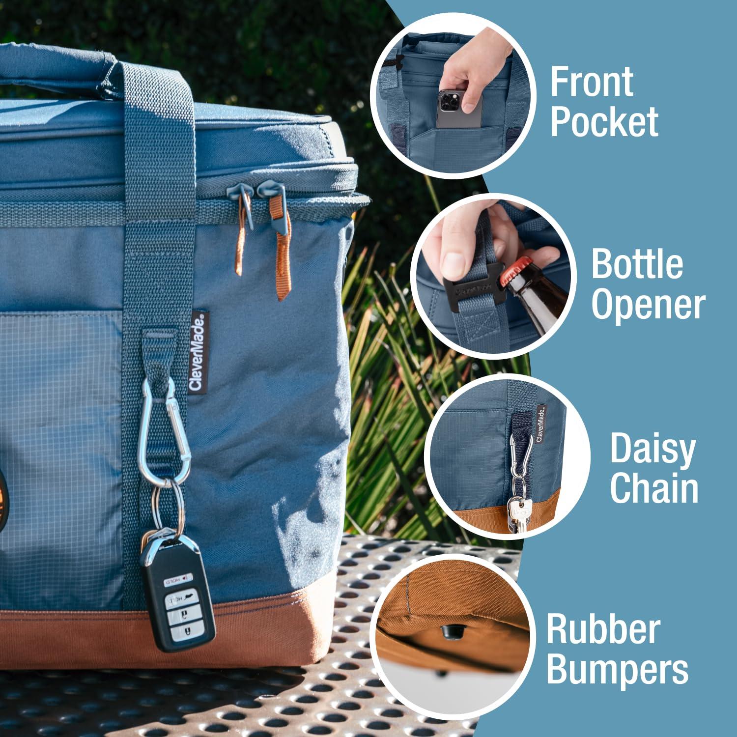 Rebrilliant Collapsible Insulated Cooler Bag – 50 Can Leakproof Soft Cooler For Beach, Travel, Car – Shoulder Strap, Bottle Opener (Ocean)