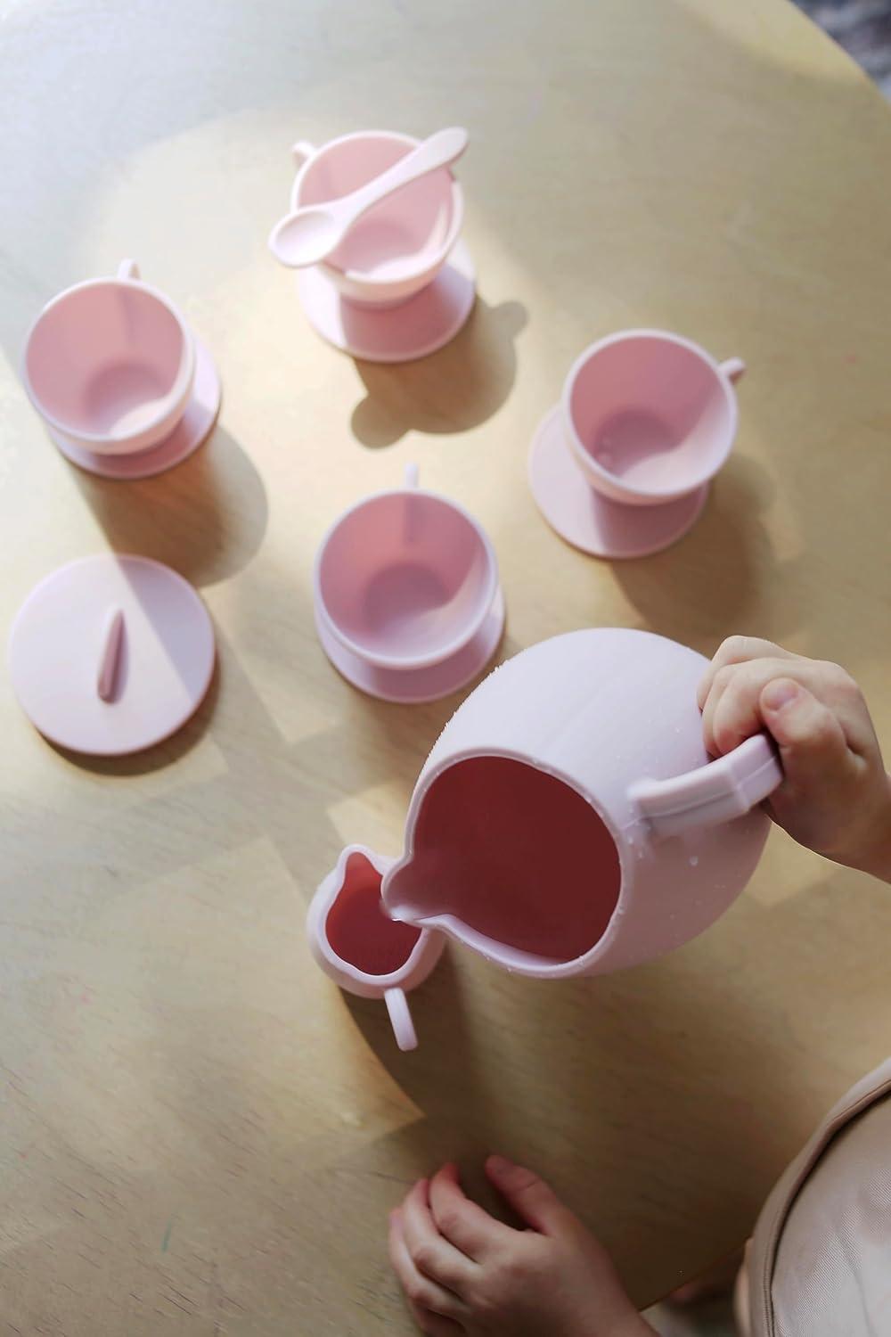 Marlowe & Co Silicone 12 Piece Tea Play Set for Children (Primrose Pink)