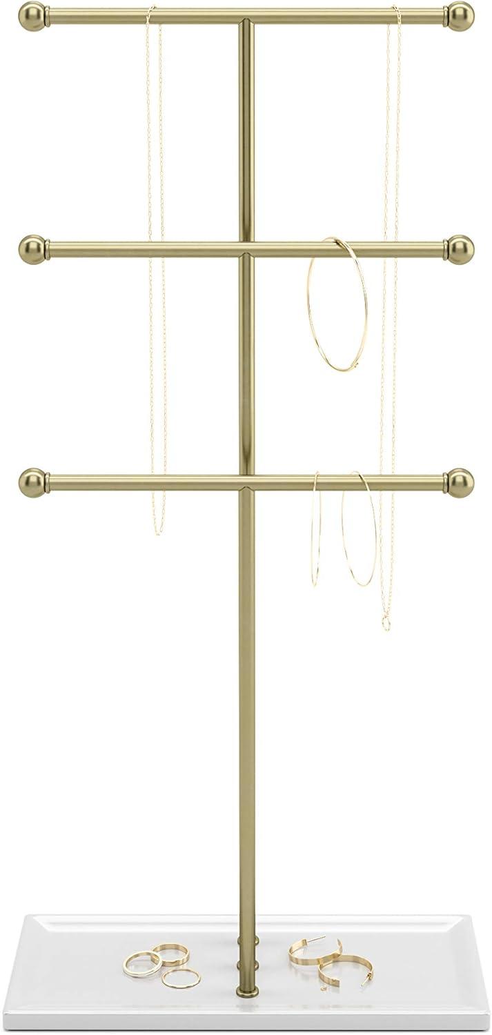 Gold and White Steel 3-Tier Jewelry Stand