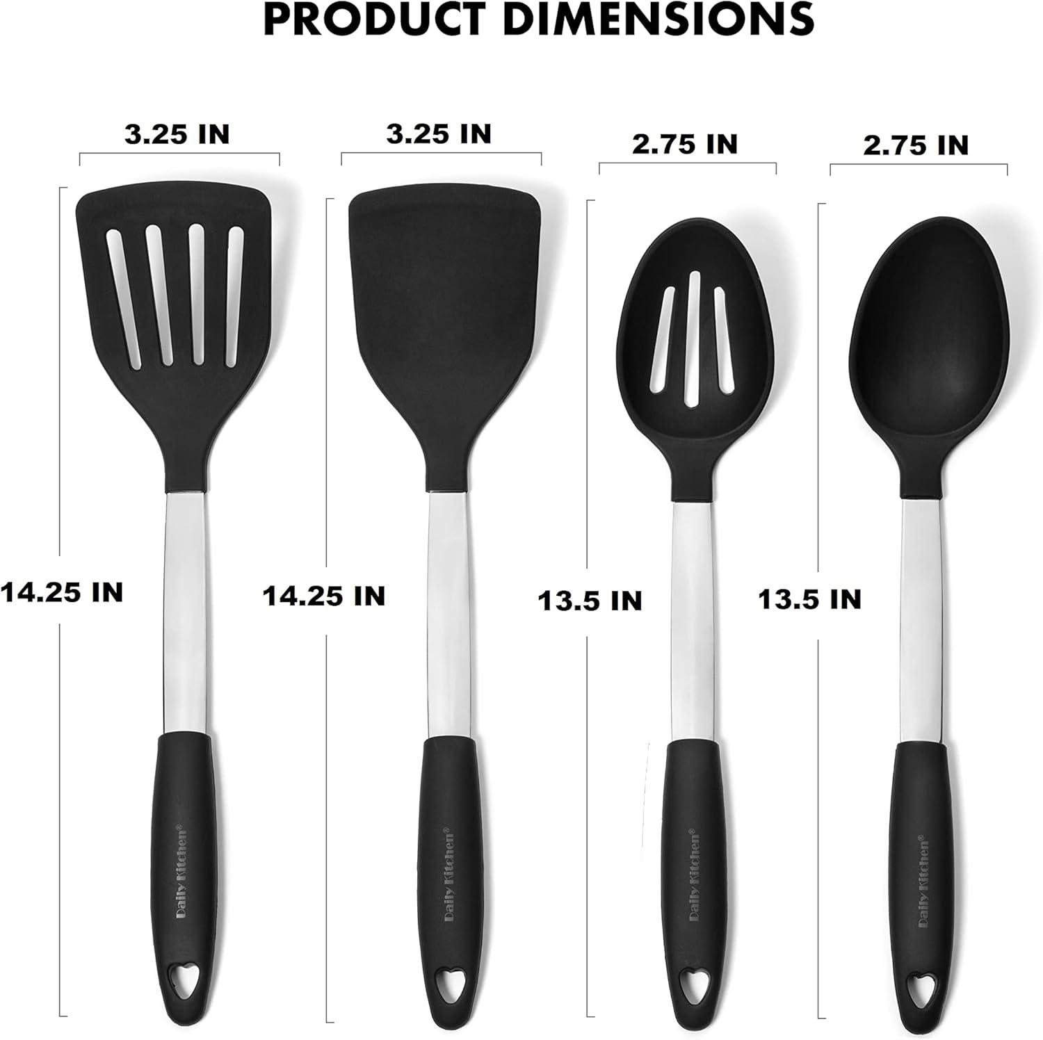 4-Piece Black Silicone and Stainless Steel Cooking Utensil Set