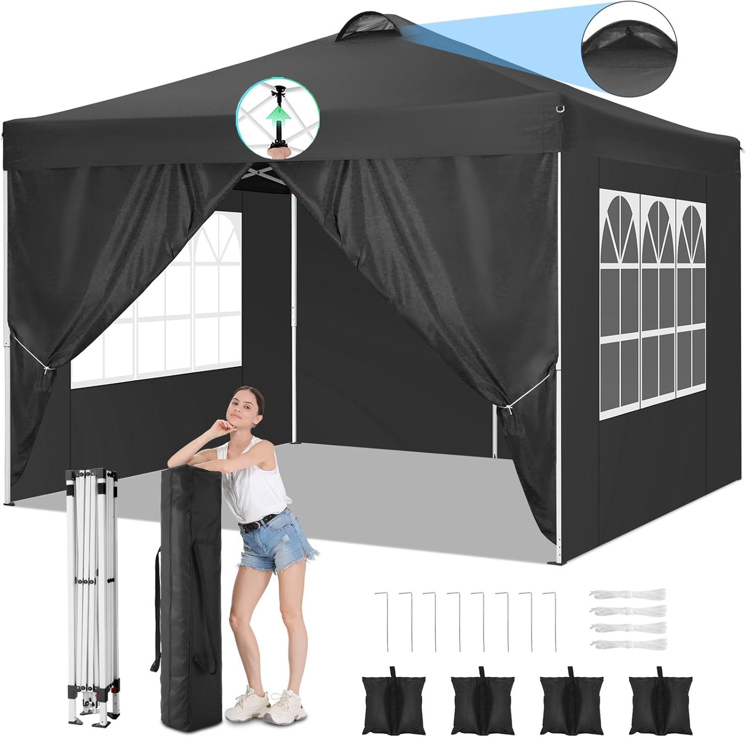 COBIZI 10X10 Ez Pop Up Canopy Tent Outdoor Event Shelter Party Tent One Person Quick Setup Portable Folding Waterproof Canopy Pop Up Tent for Party Camping Patio Beach,Black