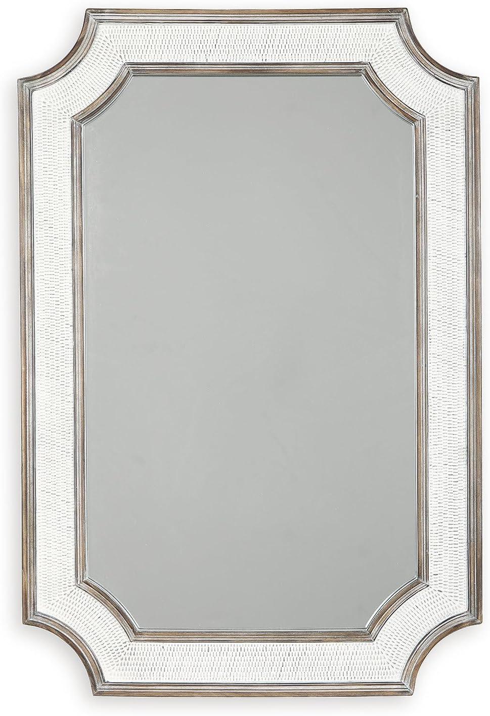 Antique White and Brown Rectangular Wood Accent Mirror