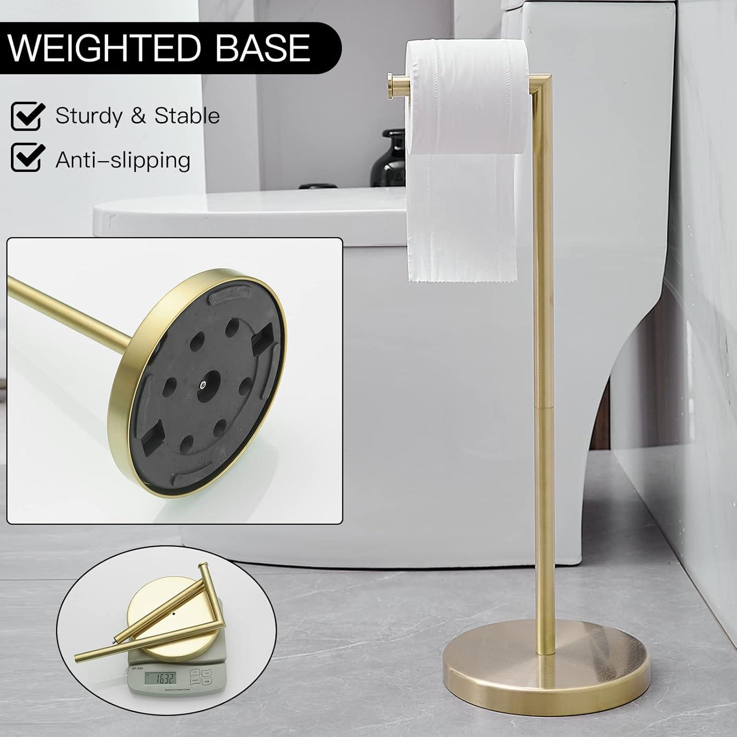 Brushed Gold Freestanding Stainless Steel Toilet Paper Holder