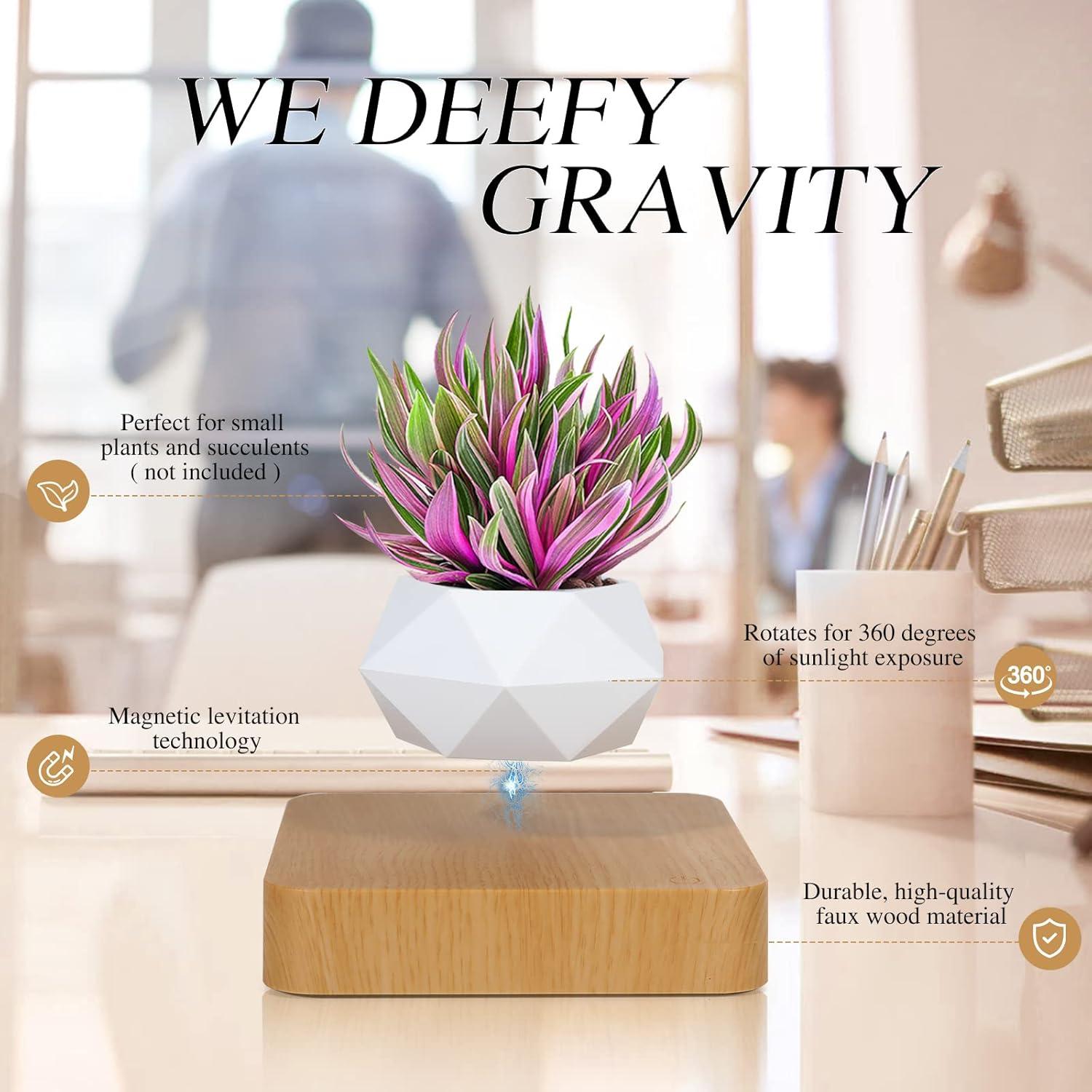 Levitating Air Bonsai Pot, Rotation Flower Pot Planters, Magnetic Levitation Suspension Floating Pot, Potted Plant Home Desk Decor in Flower Pots & Planters from Home & Garden on (Light Color) C49
