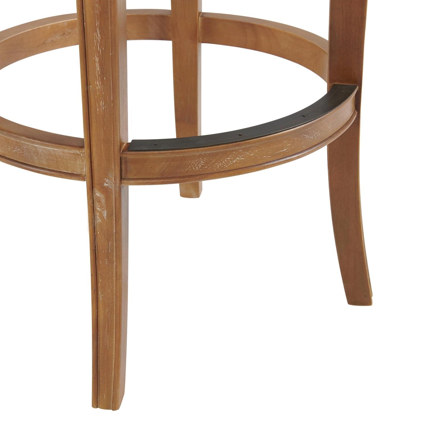 Alaterre Hanover Swivel Bar Height Stool, Weathered Brown and Beige, Solid Rubberwood Frame with Faux Linen Upholstered Seat, Nailhead Trim, Memory Return Swivel, 20 in. W x 22 in. D x 41 in. H