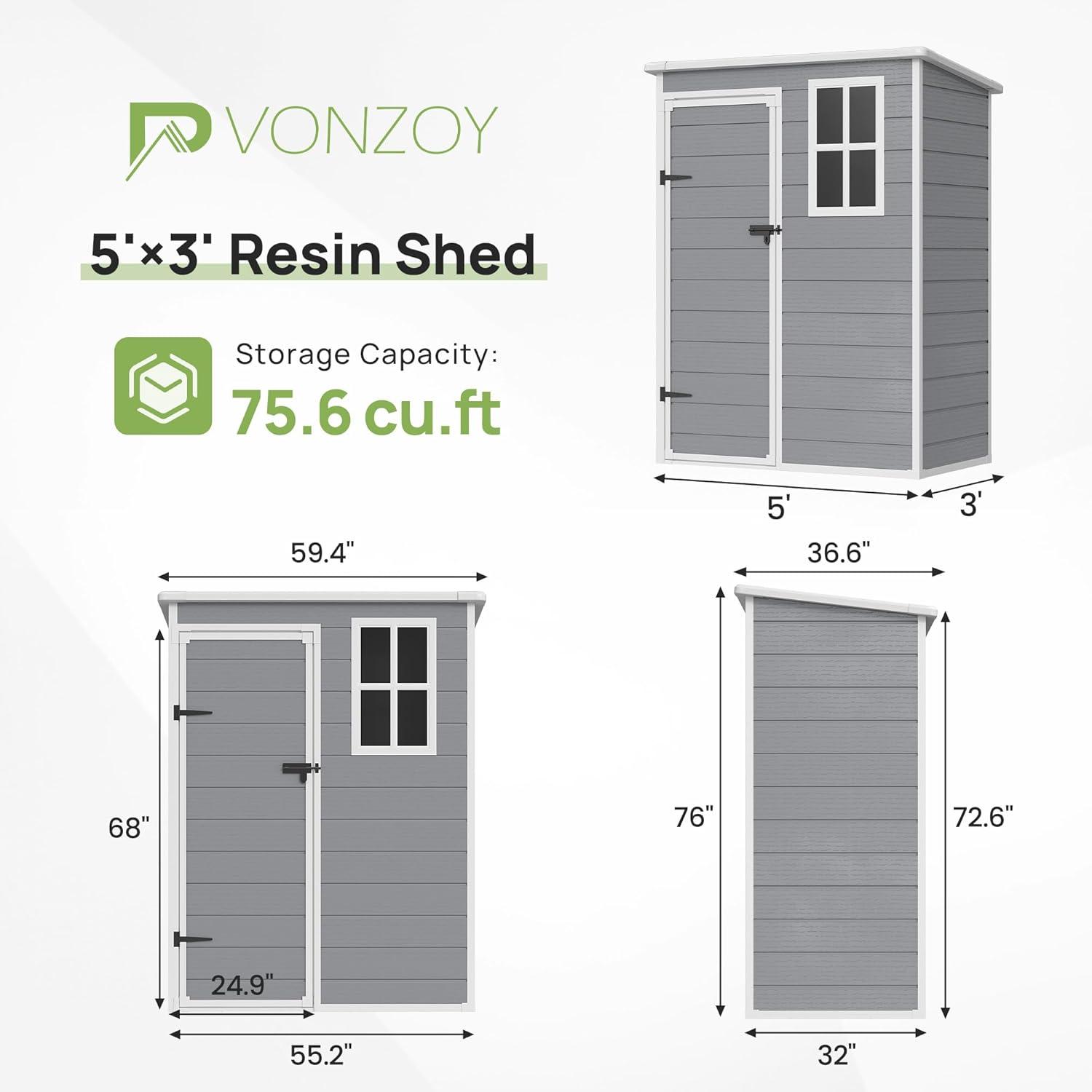 Aiho 8x6ft Secure Lockable Storage Shed - Outdoor Garden Shed with Double Doors, Gray
