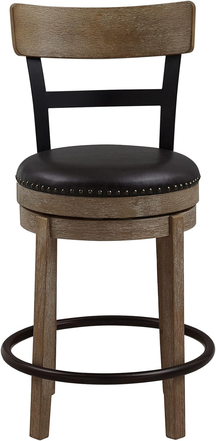 Light Brown Swivel Wood and Metal Barstool with Leather Seat