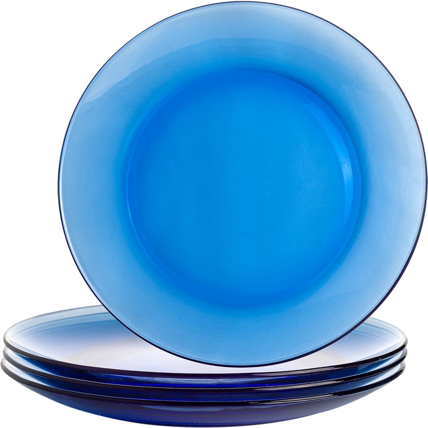 Borosilicate Glass Dessert Plate Set of 4 Glass Appetizer Plates 9.25" (23.5 cm), Blue