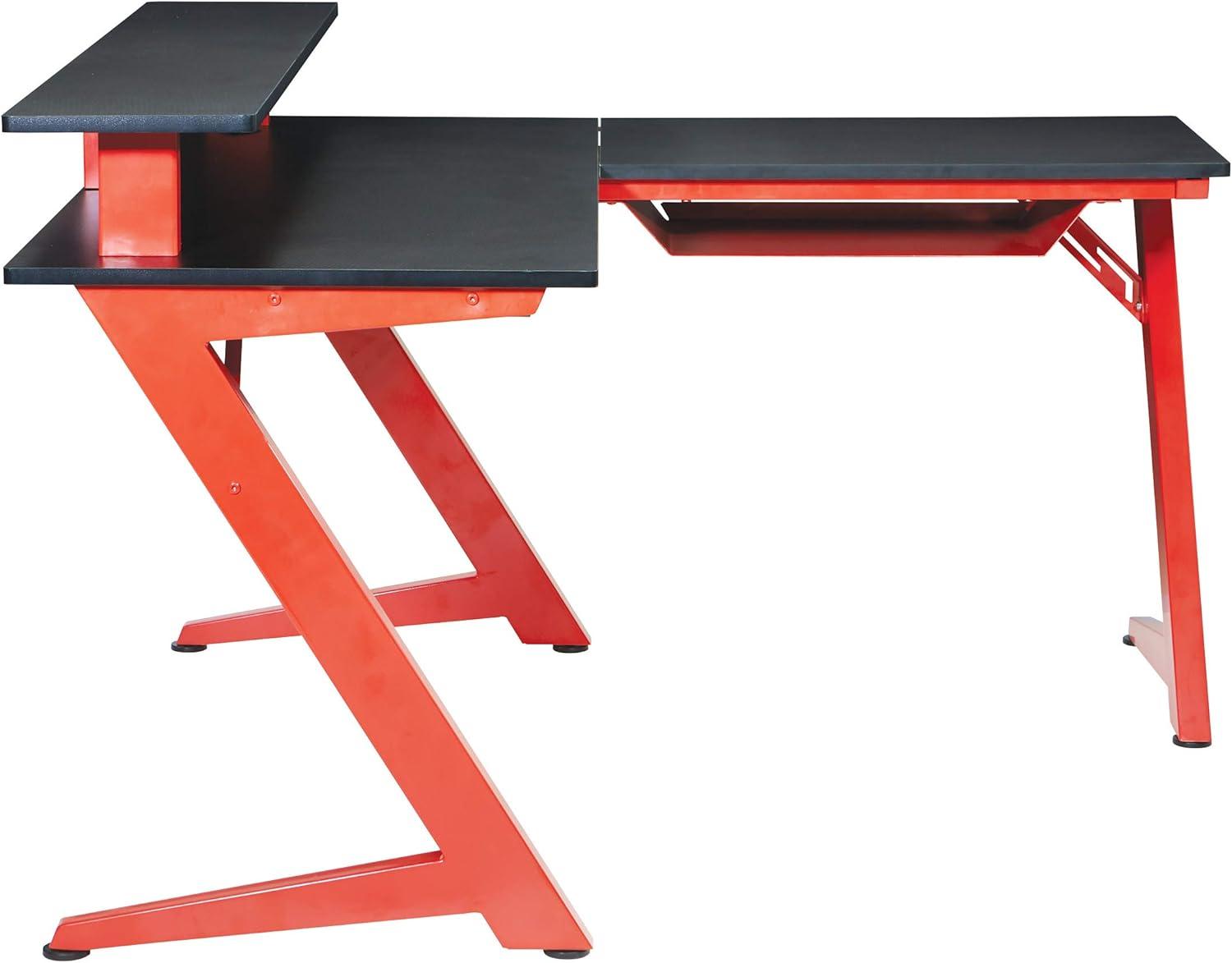 Avatar Battlestation L-Shape Game Desk with Carbon Top and Matte Red Legs