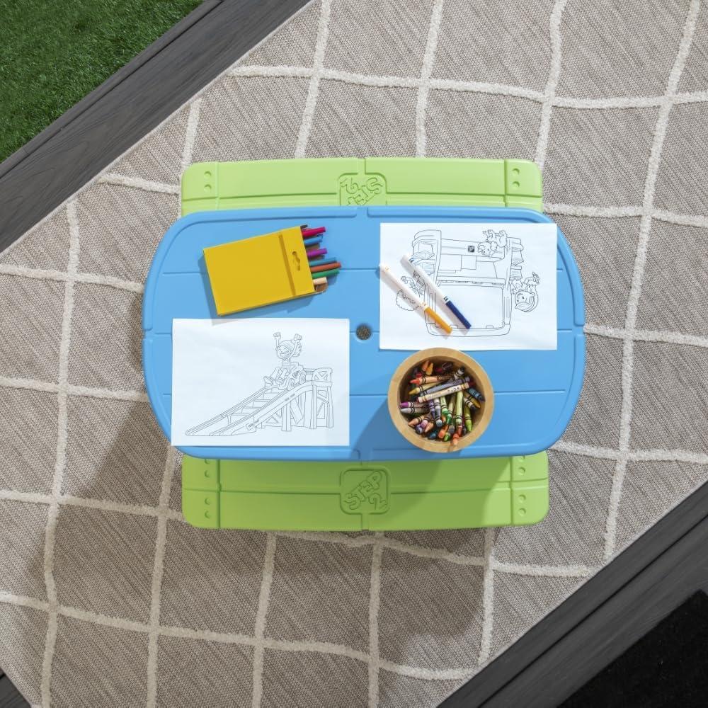 Step2 Rectangle Sun & Shade Picnic Table with Umbrella - Blue/Green