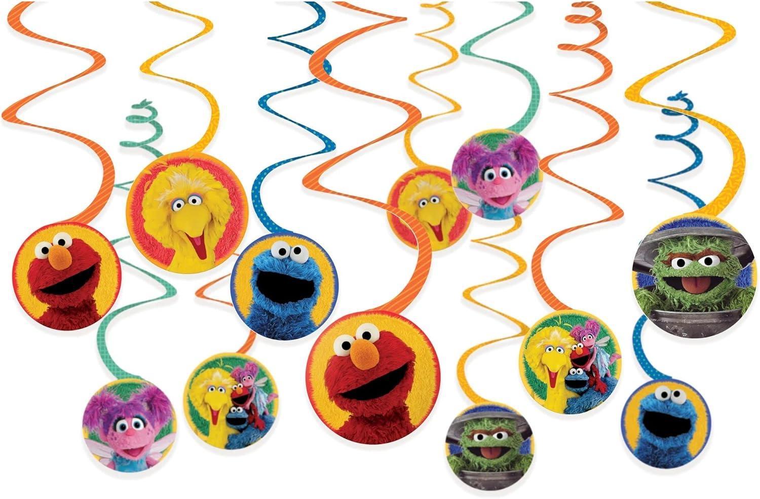 Multicolor Sesame Street Spiral Hanging Decorations Pack of 12