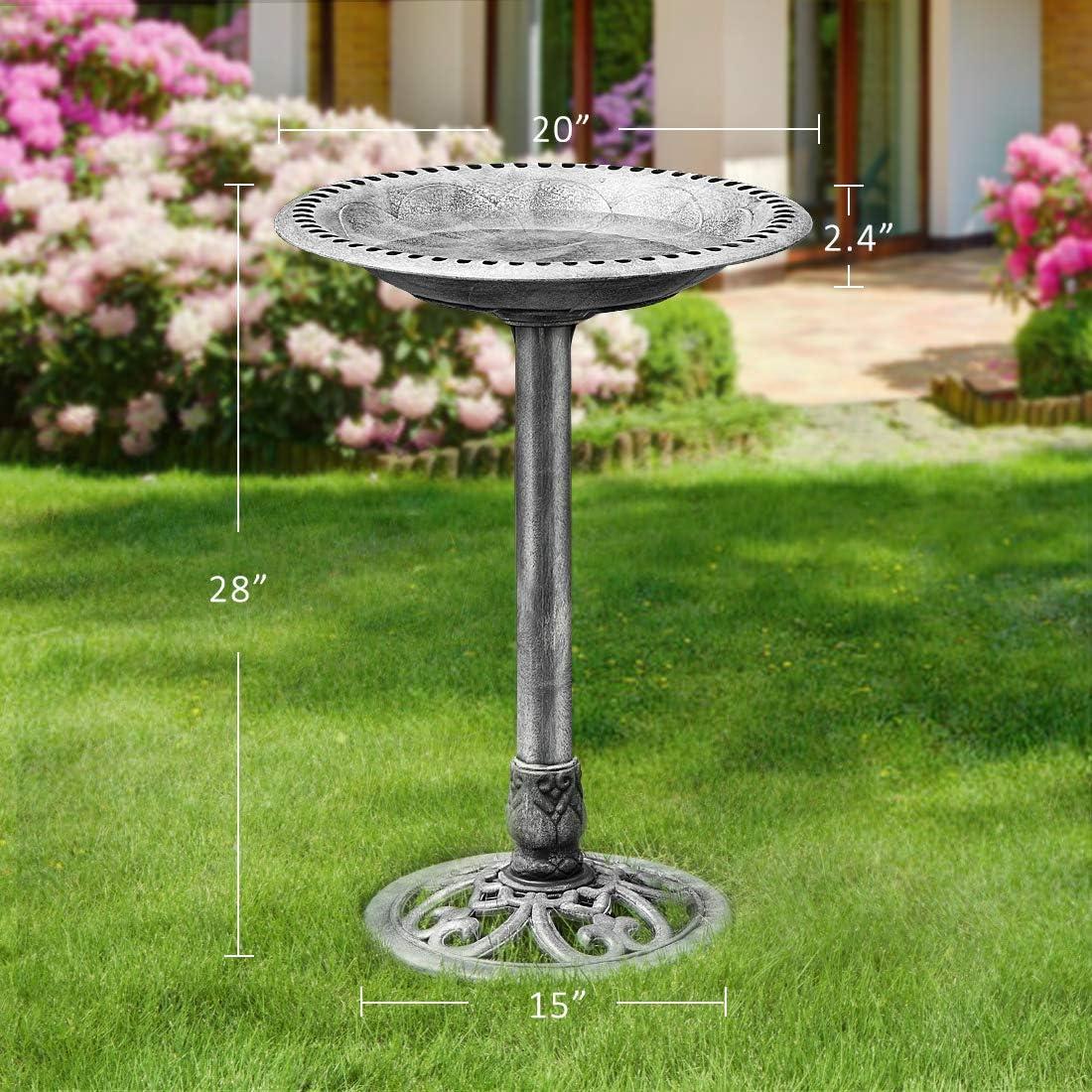SPECSTAR Bird Bath, 28 inch Height Polyresin Lightweight Antique Outdoor Garden Birdbath Gray