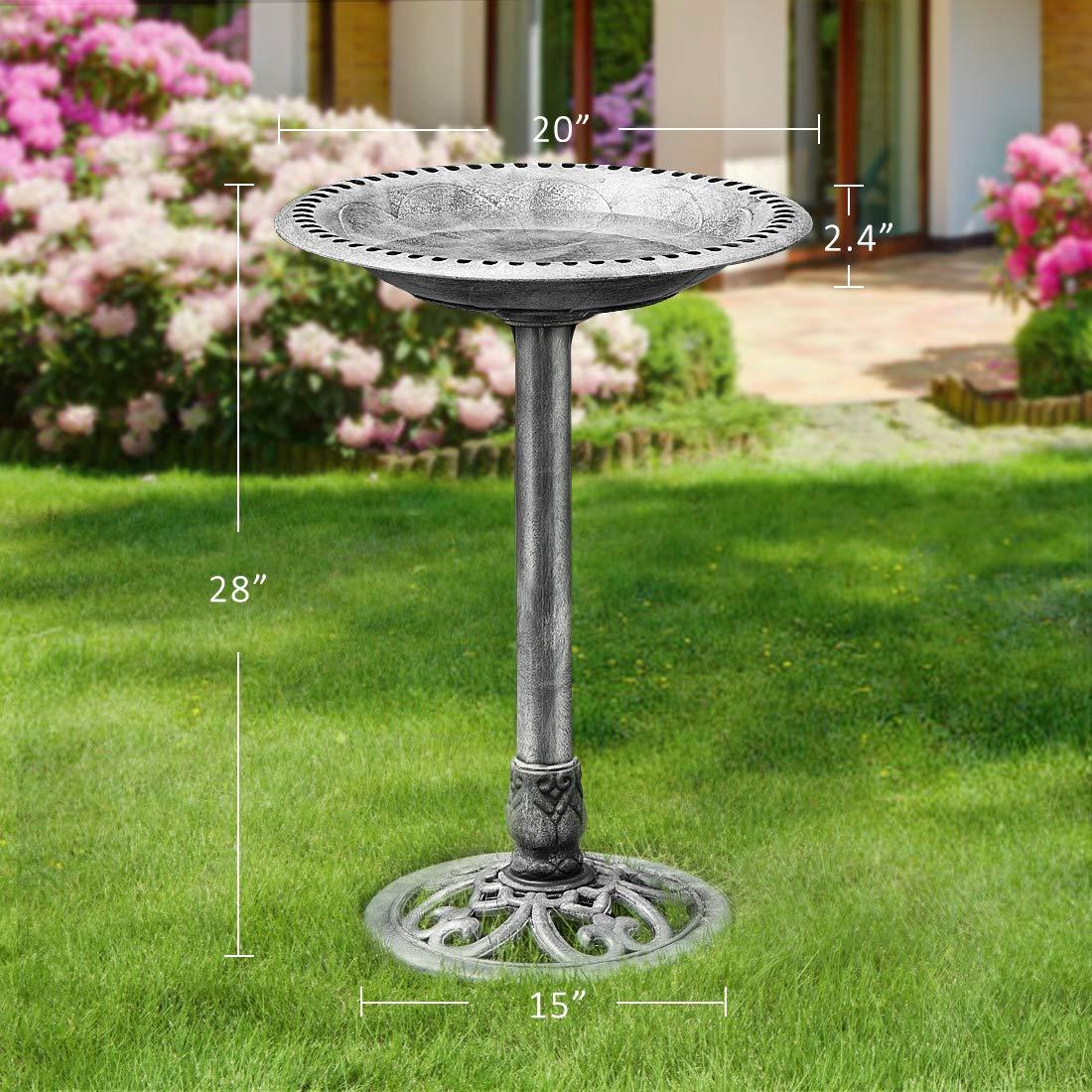 SPECSTAR Bird Bath, 28 inch Height Polyresin Lightweight Antique Outdoor Garden Birdbath Gray