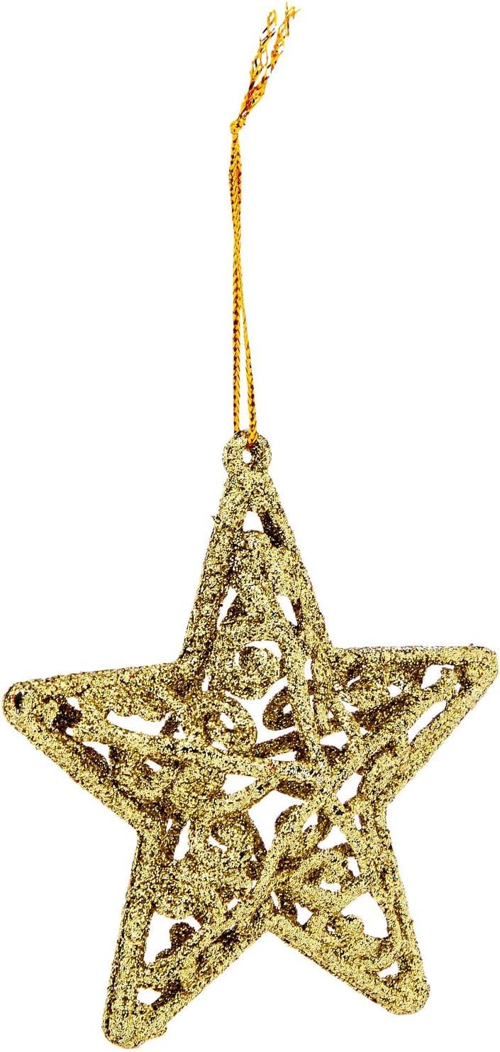 Gold Glitter 3D Star Christmas Tree Ornaments, 12 Pack