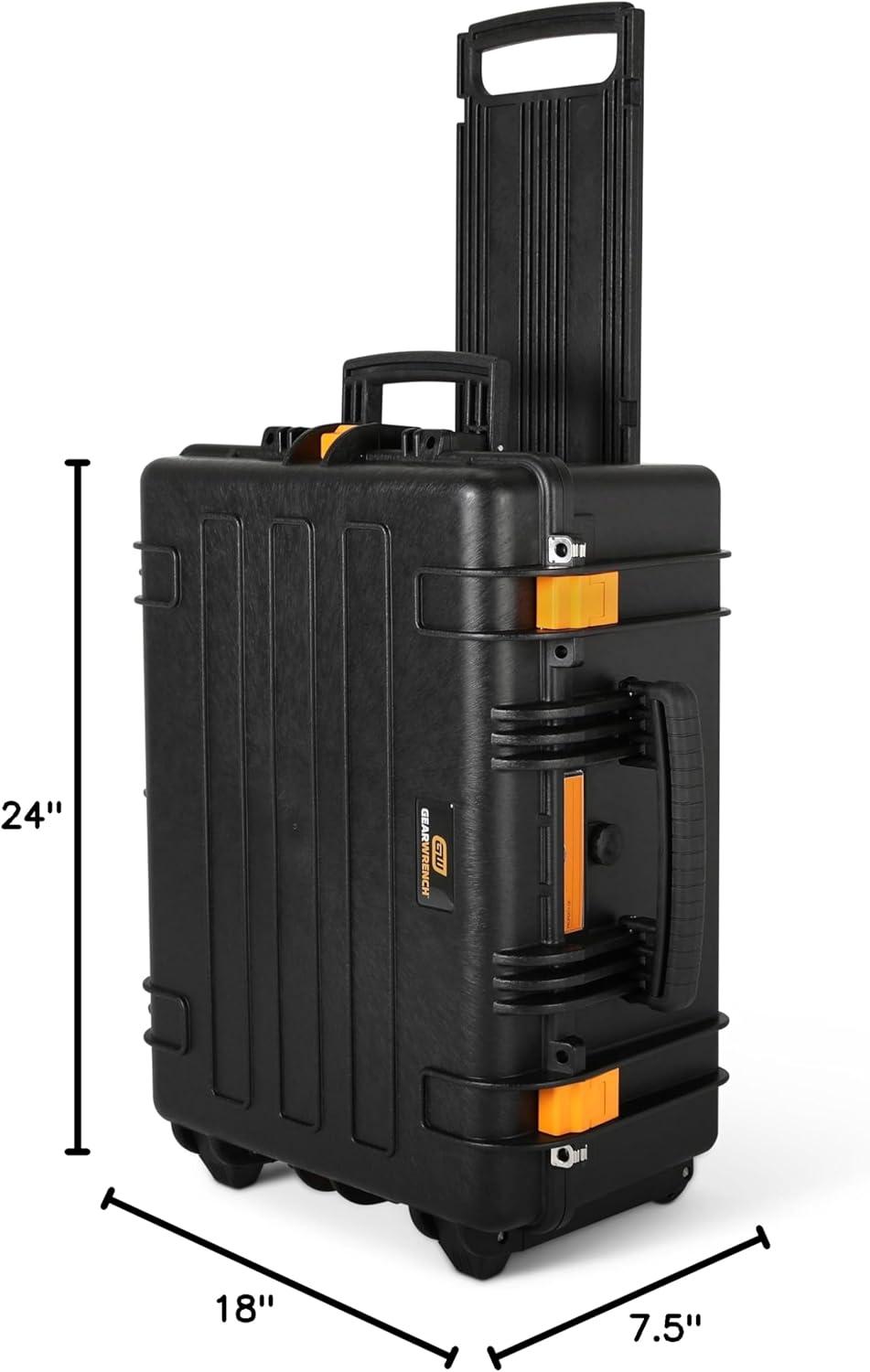 24" Black Polypropylene Heavy-Duty Rolling Tool Case with Trays