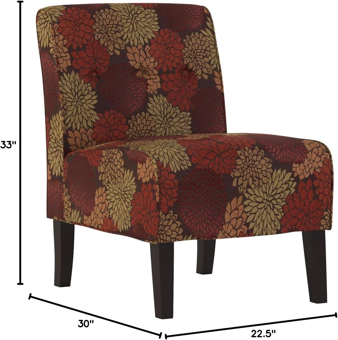 Linon Coco Harvest Upholstered Tufted Accent Chair in Rust/Orange Floral Fabric