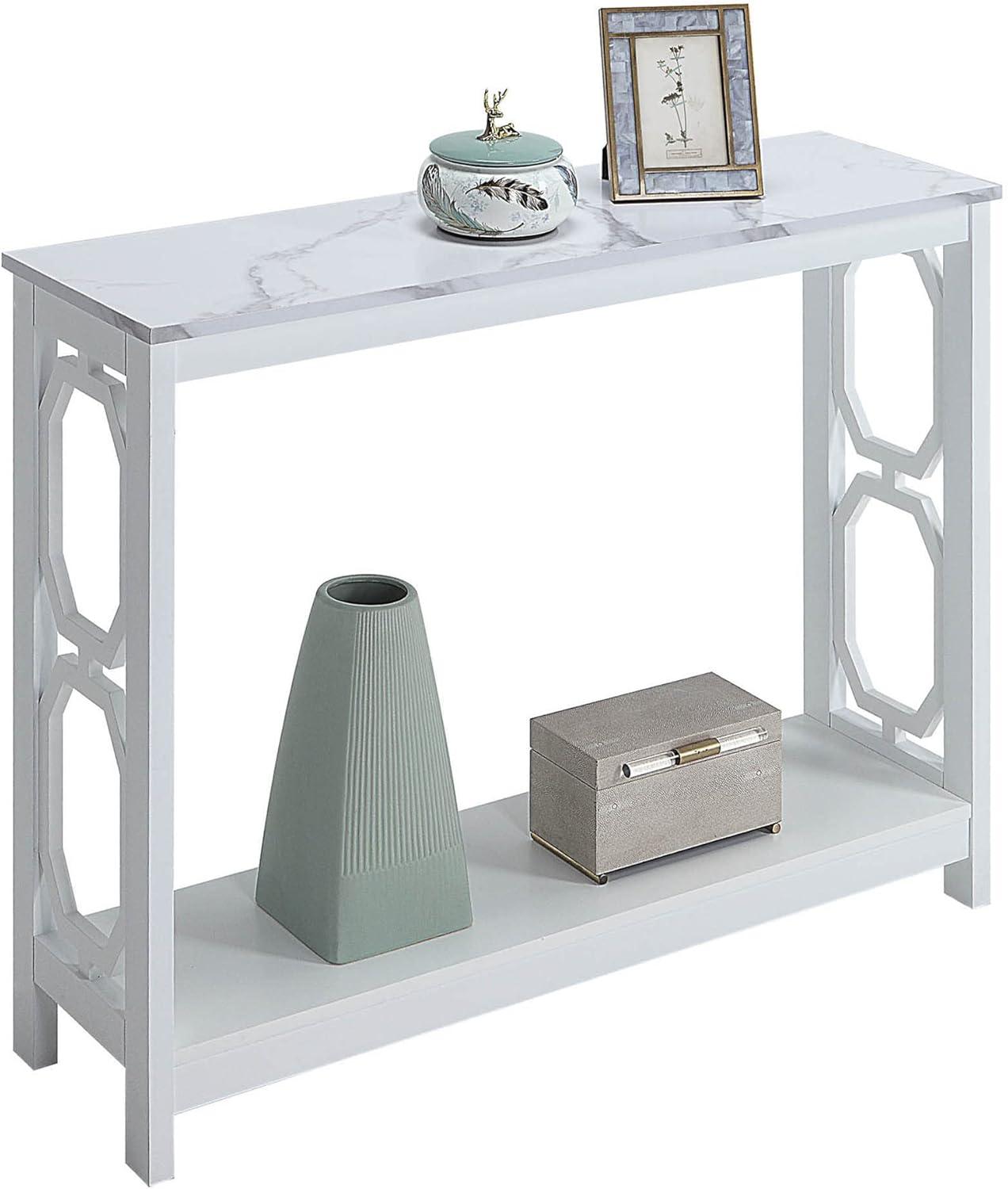 Convenience Concepts Omega Console Table with Shelf, White Faux Marble/White