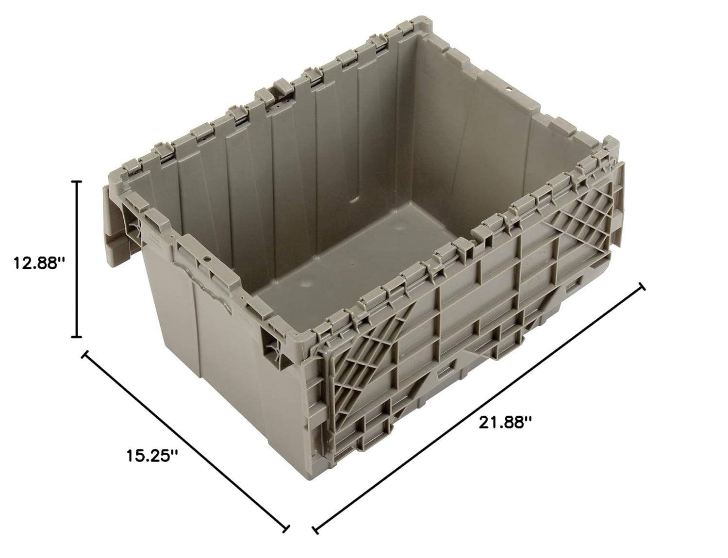 Gray Plastic Hinged Lid Storage Container 21-7/8x15-1/4x12-7/8