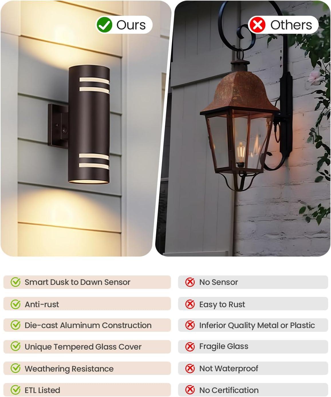 Dusk To Dawn Outdoor Lighting 2 Pack, Modern Outdoor Wall Lights Exterior ETL Listed, Oil Rubbed Bronze Cylinder Outdoor Sconce Lights, Waterproof Outside Lights For House Porch Garage