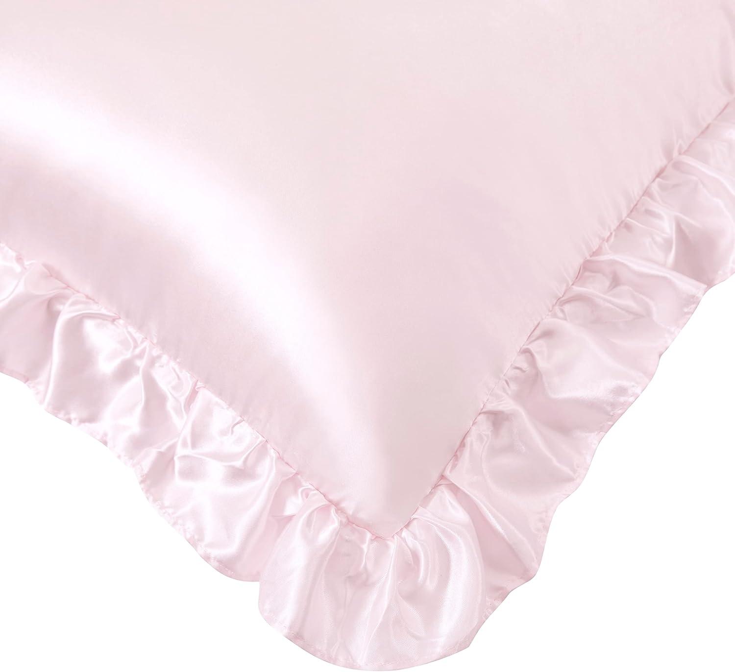 Blush Pink Satin Ruffled Standard/Queen Pillowcase Set