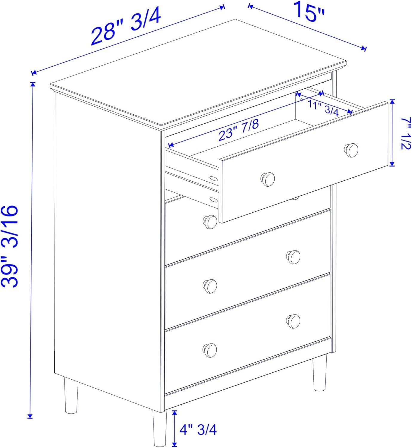 Walker Edison Traditional Solid Wood 4 Drawer Dresser in White