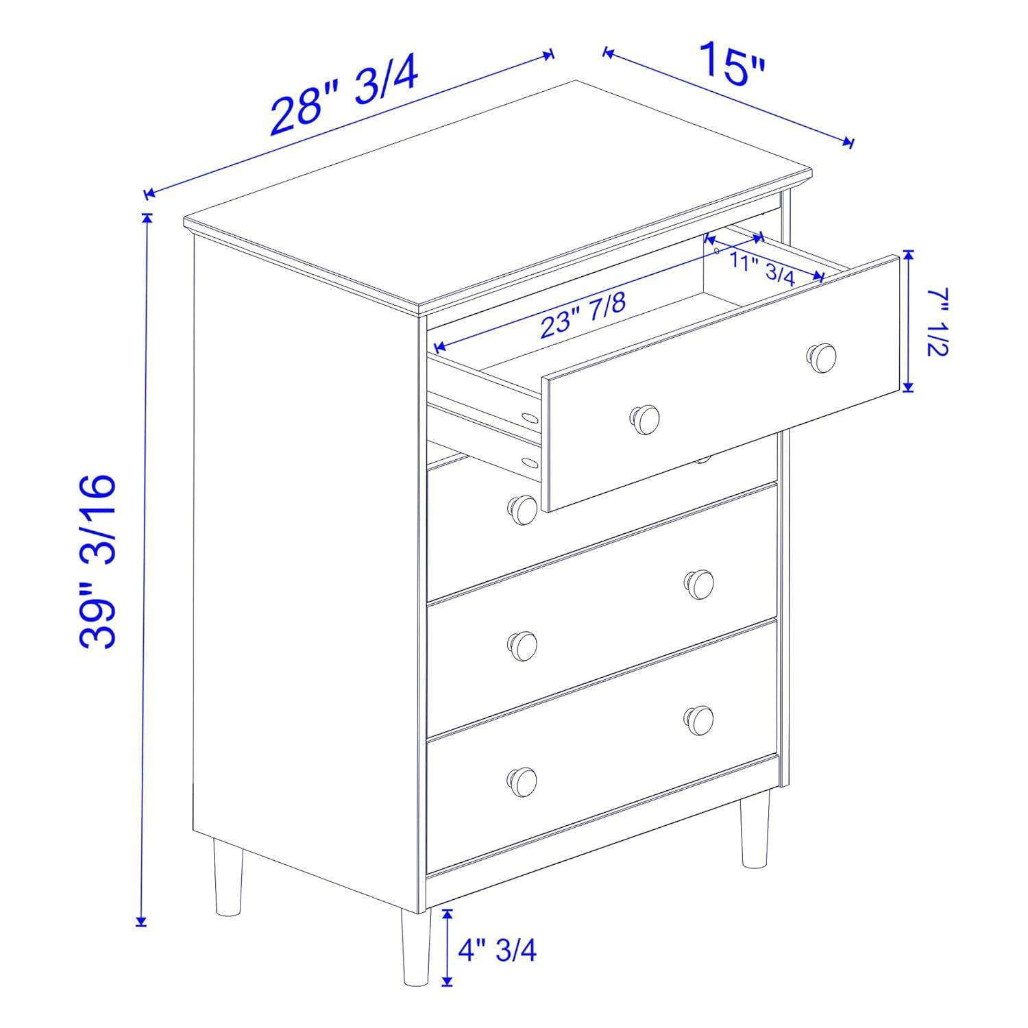 Walker Edison Tall Wood Dresser Bedroom Storage Drawer Organizer Closet Hallway, 4 Drawer, White 4 Drawers White