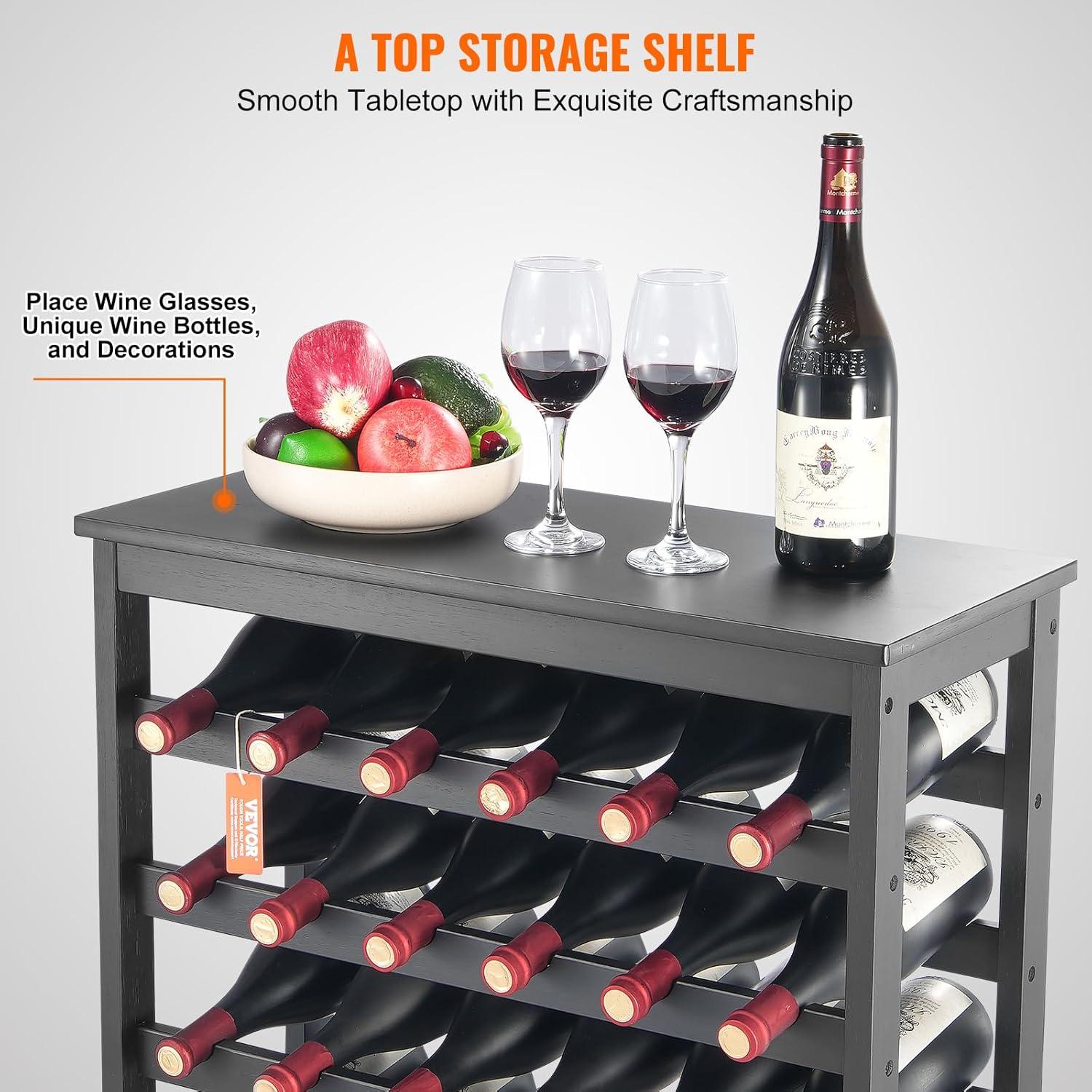 Black 42-Bottle Bamboo Wine Rack with Tabletop