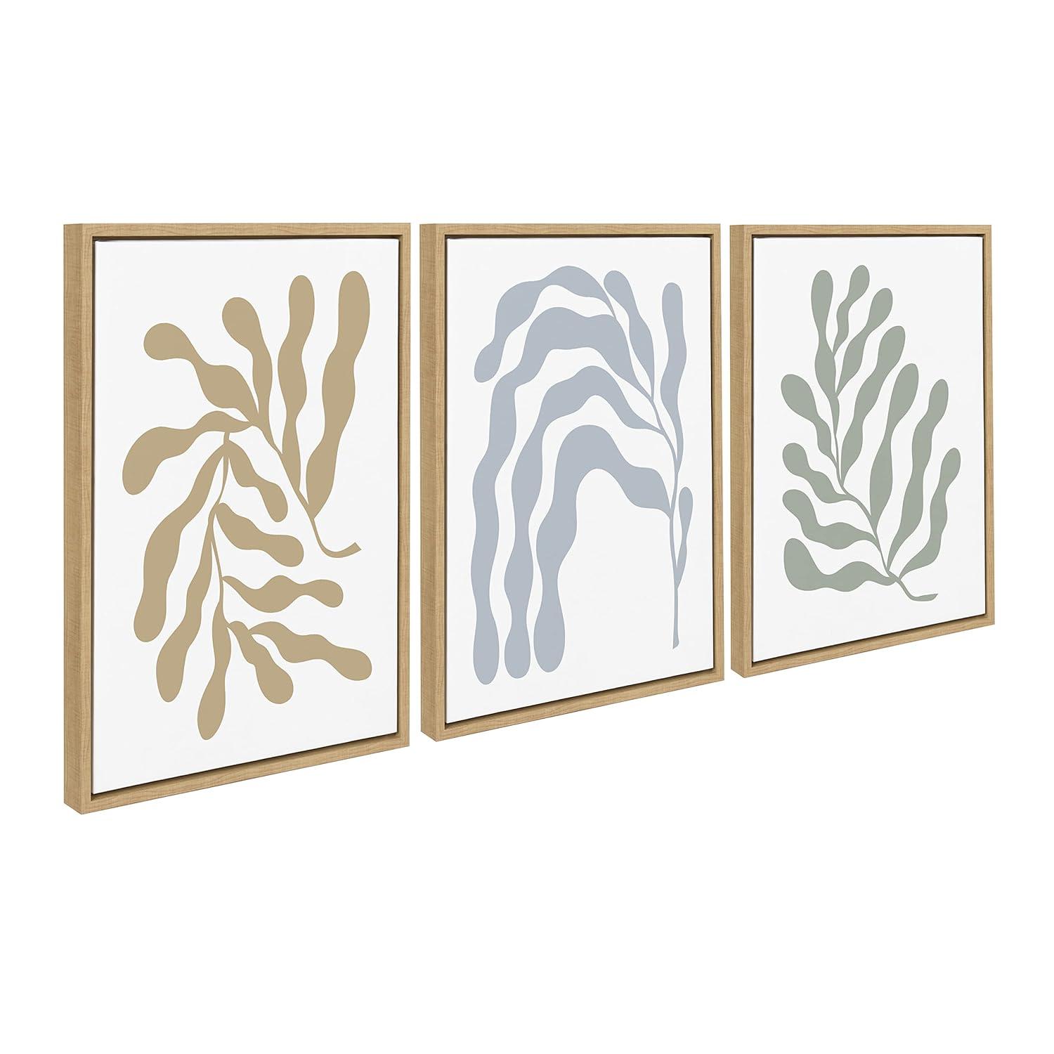 Kate and Laurel Sylvie Matisse Inspired Abstract Botanicals Framed Canvas by The Creative Bunch Studio, 3 Piece 18x24, Natural