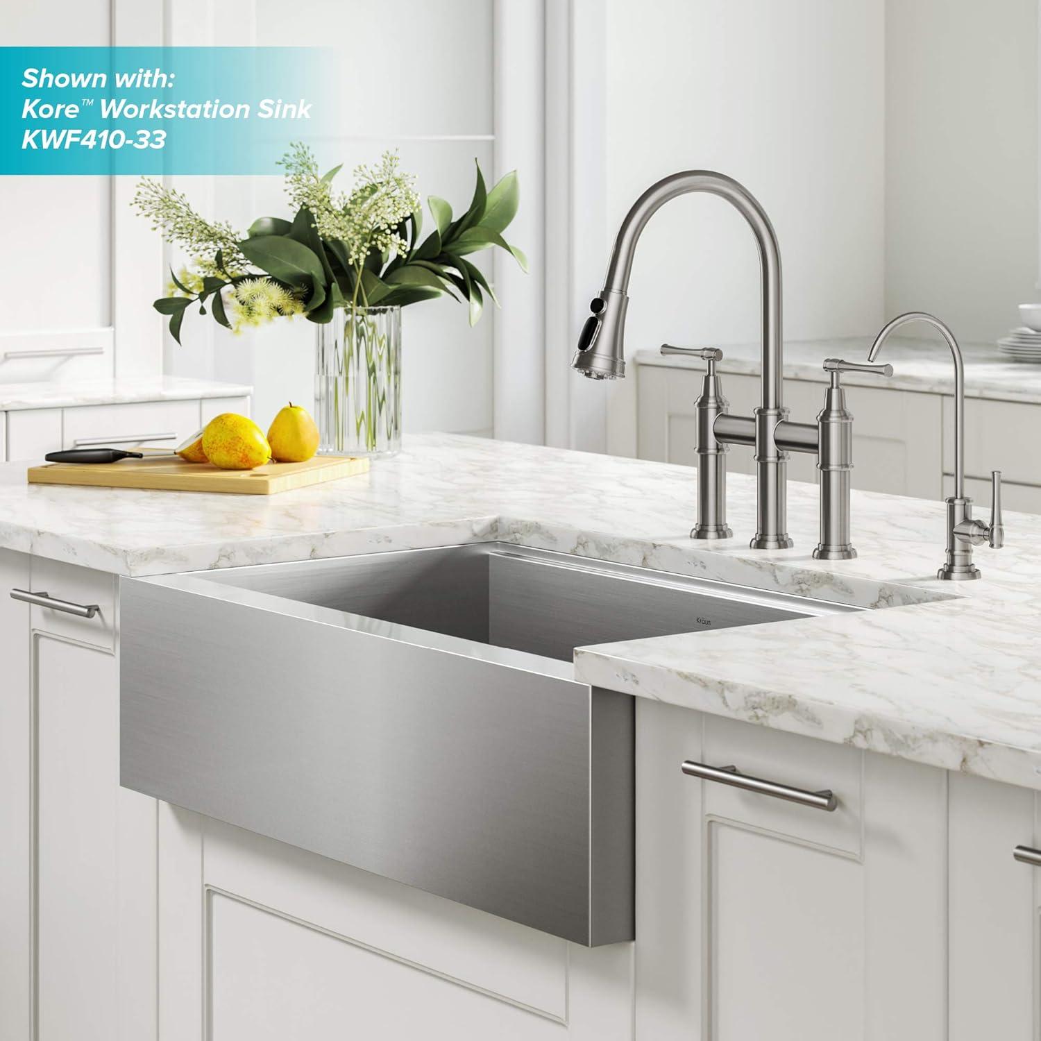 Kraus Allyn Transitional Bridge Kitchen Faucet and Water Filter Faucet Combo