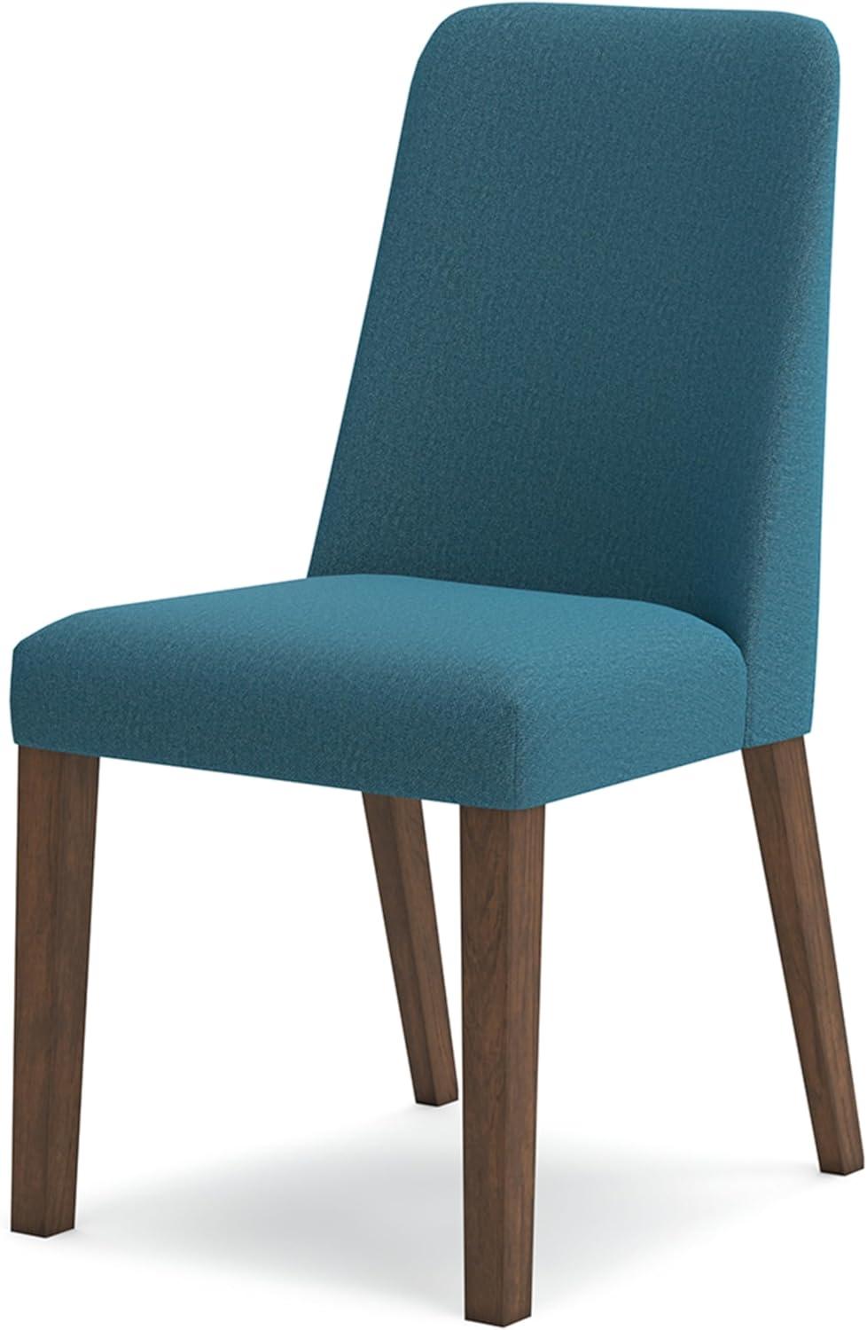 Blue Upholstered Wood Side Chair with Brown Frame