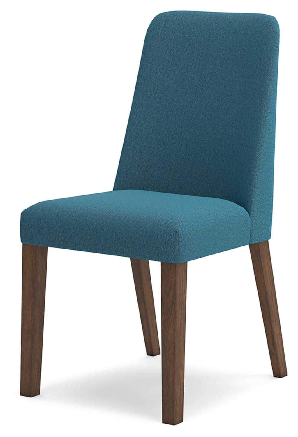 Blue Upholstered Wood Side Chair with Brown Frame