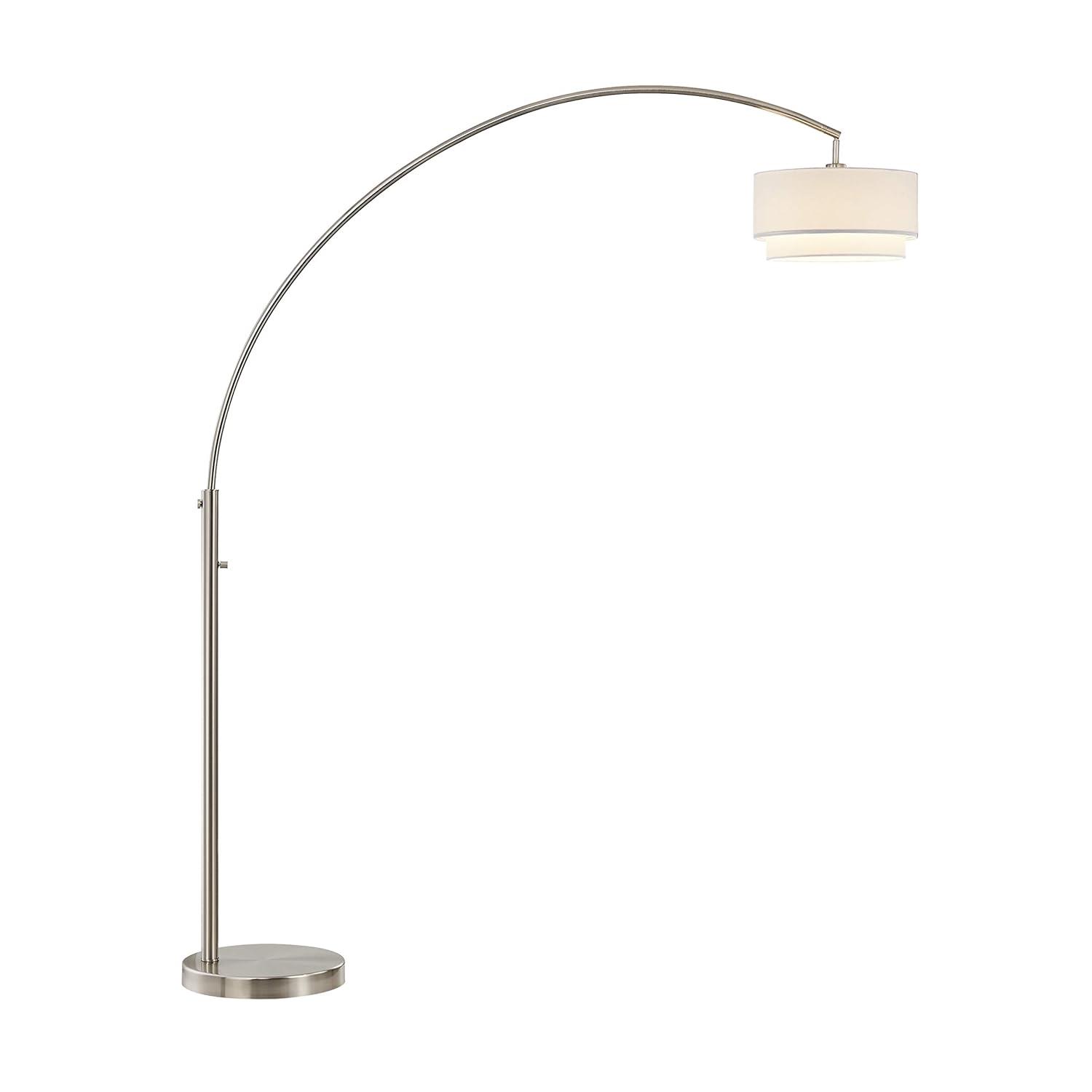 Elena II Adjustable Satin Nickel Arc Floor Lamp with Off-White Shade