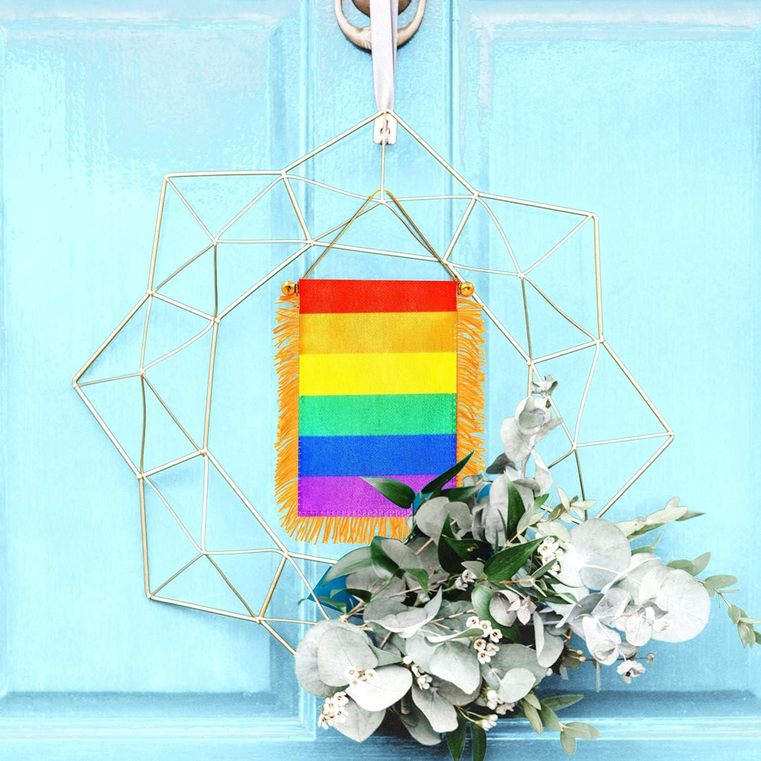 Anley 4 X 6 Inch Rainbow Fringy Window Hanging Flag - Rainbow LGBT Gay Pride Hanging Flag