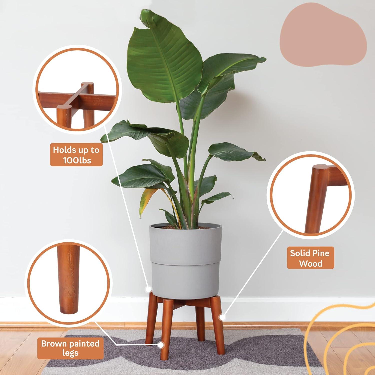 Ilyapa Indoor Plant Stand - Mid Century Modern Floor Planter Stand, 8 Inch Tall, 12 Inch Wide Walnut Stain Pot Riser - Add A Touch Of Mid Century Style To Any Room, Plants Display Rack