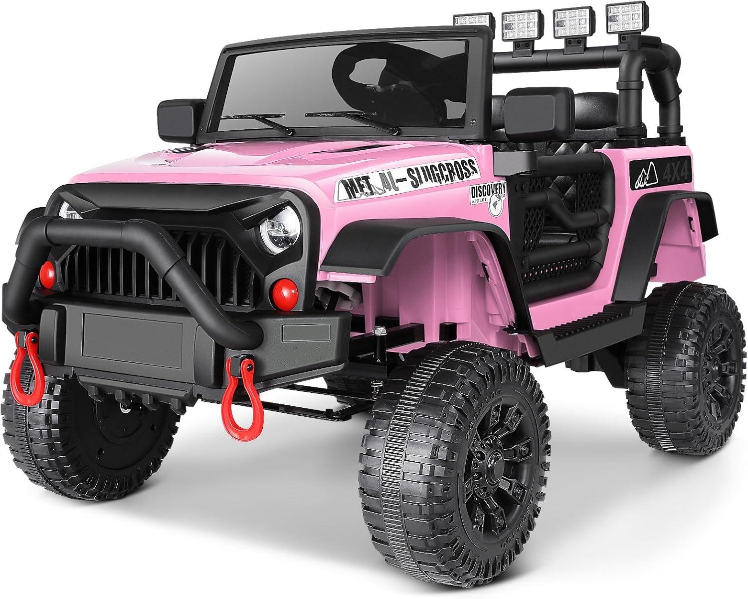 Ancheer 12V Electric Ride on Jeeps for Kids, Ride On Car Truck with Remote Control, Battery Power Car Wheels for Kids w/LED Lights, Bluetooth, Music, 3 Speeds, 12 Volt Ride on Toys for Boys and Girls