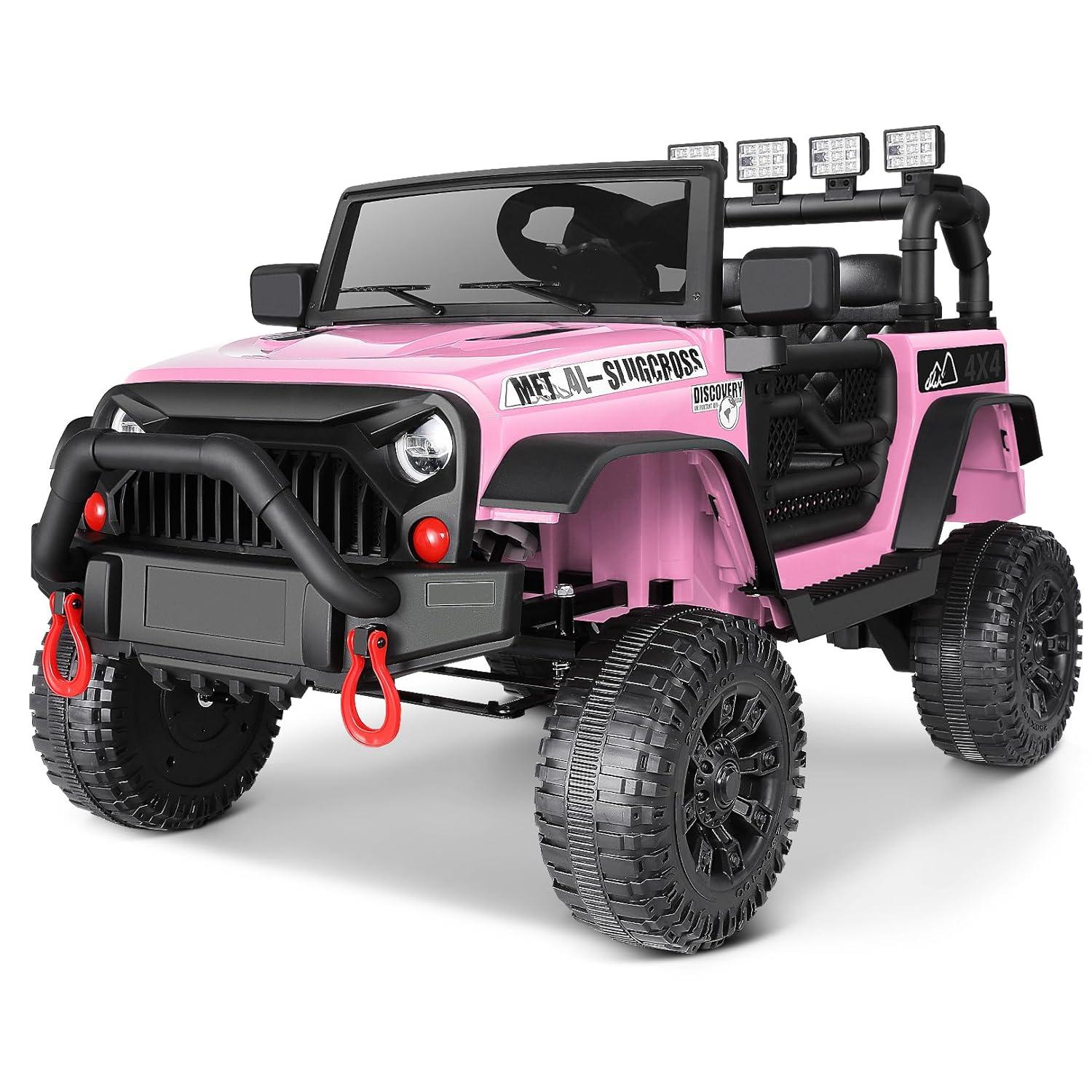 Ancheer 12V Electric Ride on Jeeps for Kids, Ride On Car Truck with Remote Control, Battery Power Car Wheels for Kids w/LED Lights, Bluetooth, Music, 3 Speeds, 12 Volt Ride on Toys for Boys and Girls