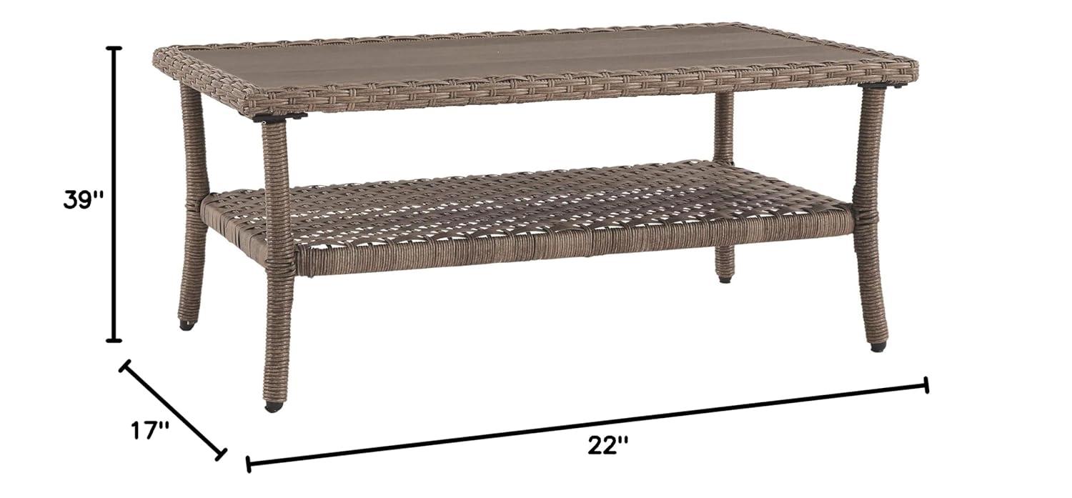 Outdoor Wicker Aluminum Base Light Brown Medium Coffee Table Garden Patio Furniture