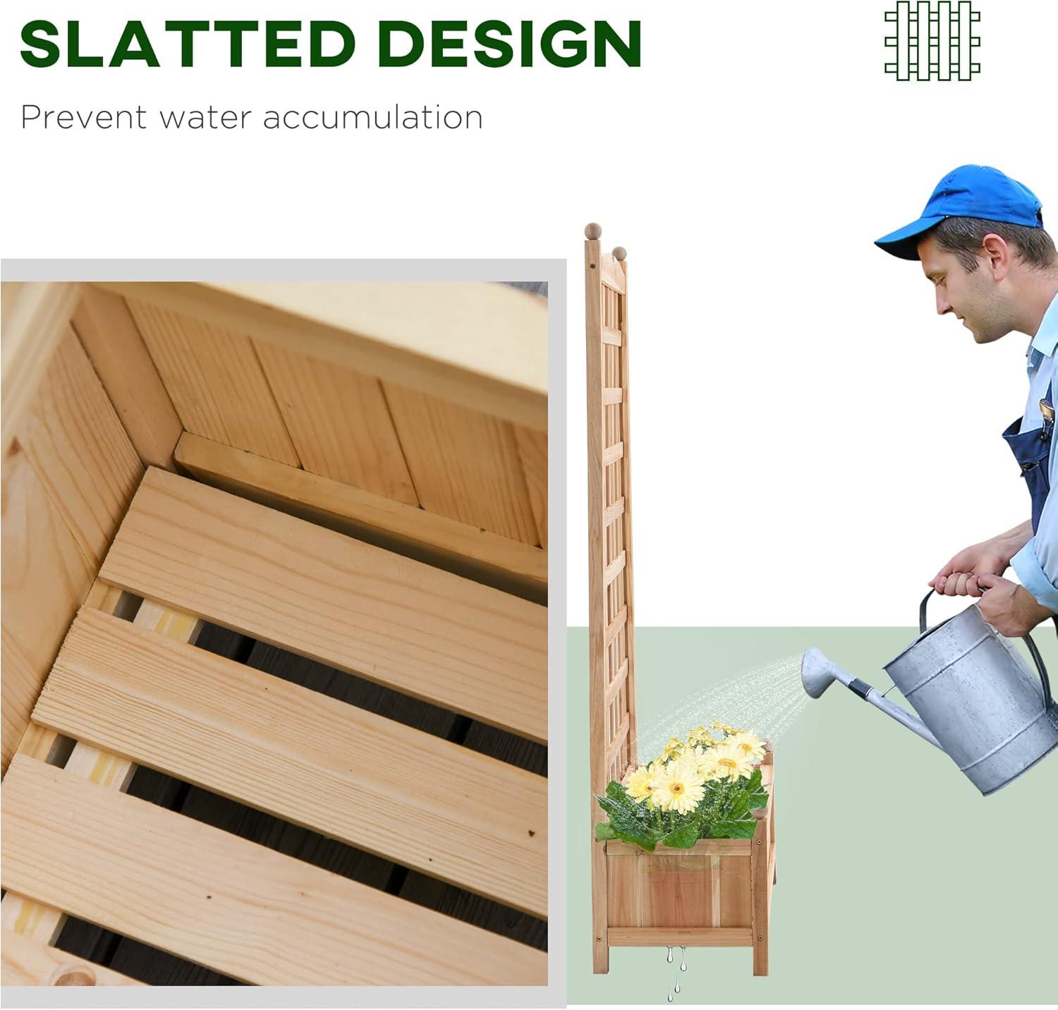 Outsunny 24" x 12" x 49" Raised Garden Bed, Planter with Trellis Board Back & Strong Wooden Design