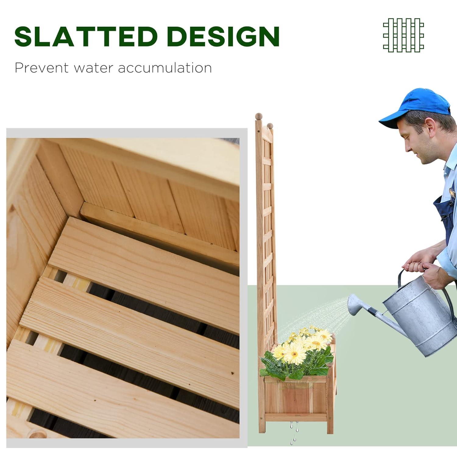 Outsunny 24" x 12" x 49" Raised Garden Bed, Planter with Trellis Board Back & Strong Wooden Design