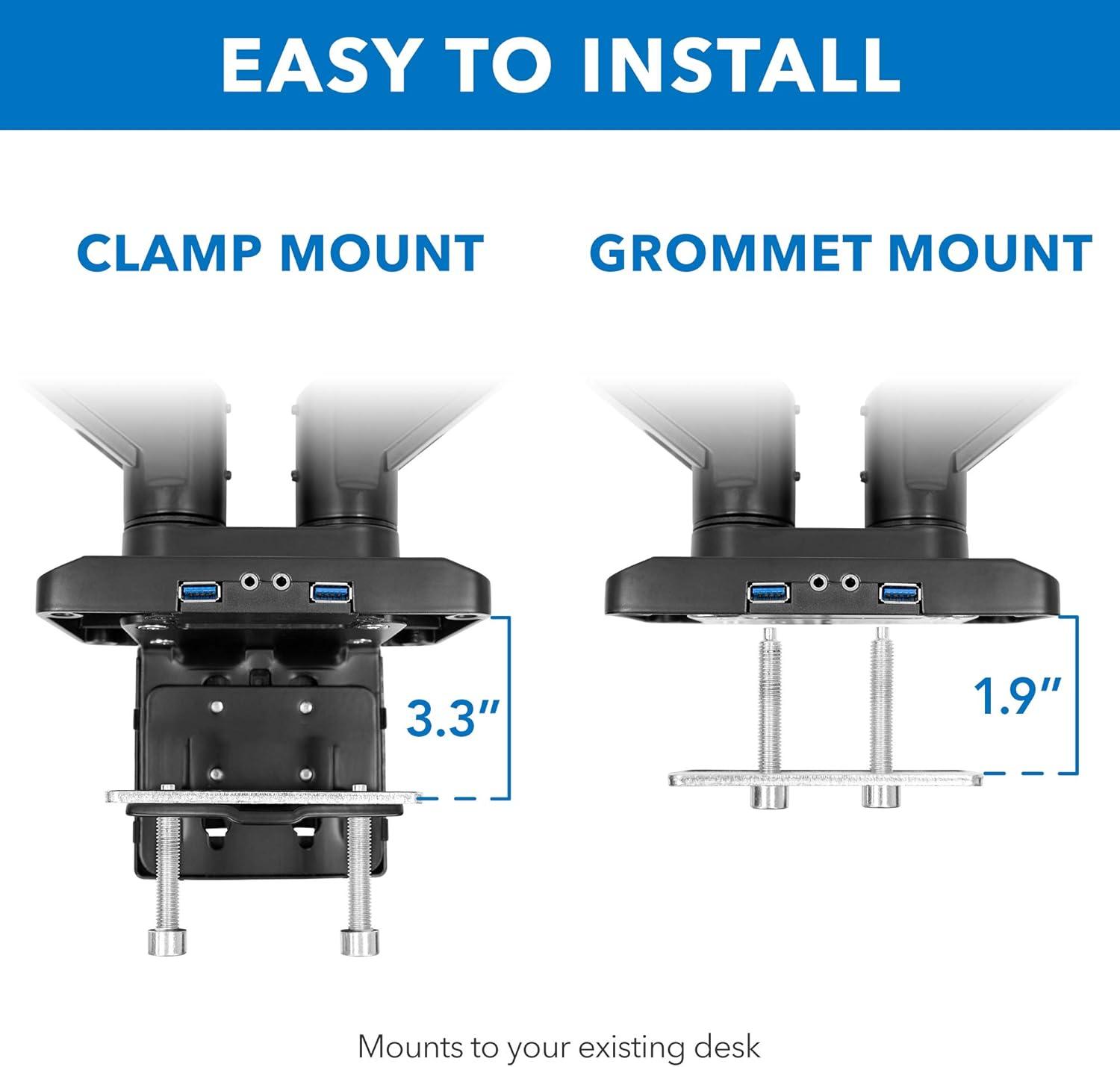 Mount-It! Full Motion Articulating Heavy Duty Dual Monitor Desk Mount w/ USB 3.0 Ports Fit 17-35 in, 33 Lbs. Capacity Per Arm w/ Adjustable Gas Spring